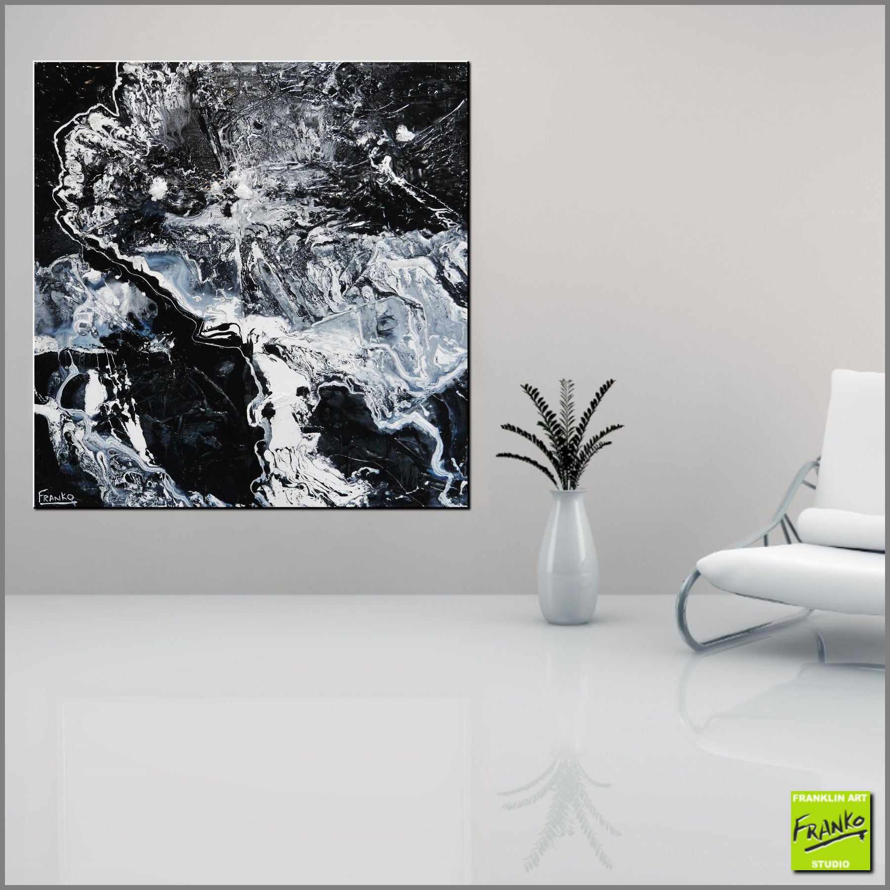 100cm x 100cm White & Black Textured Abstract Canvas Art Painting - Modern Home Wall Decor for Living Room, Bedroom, Office