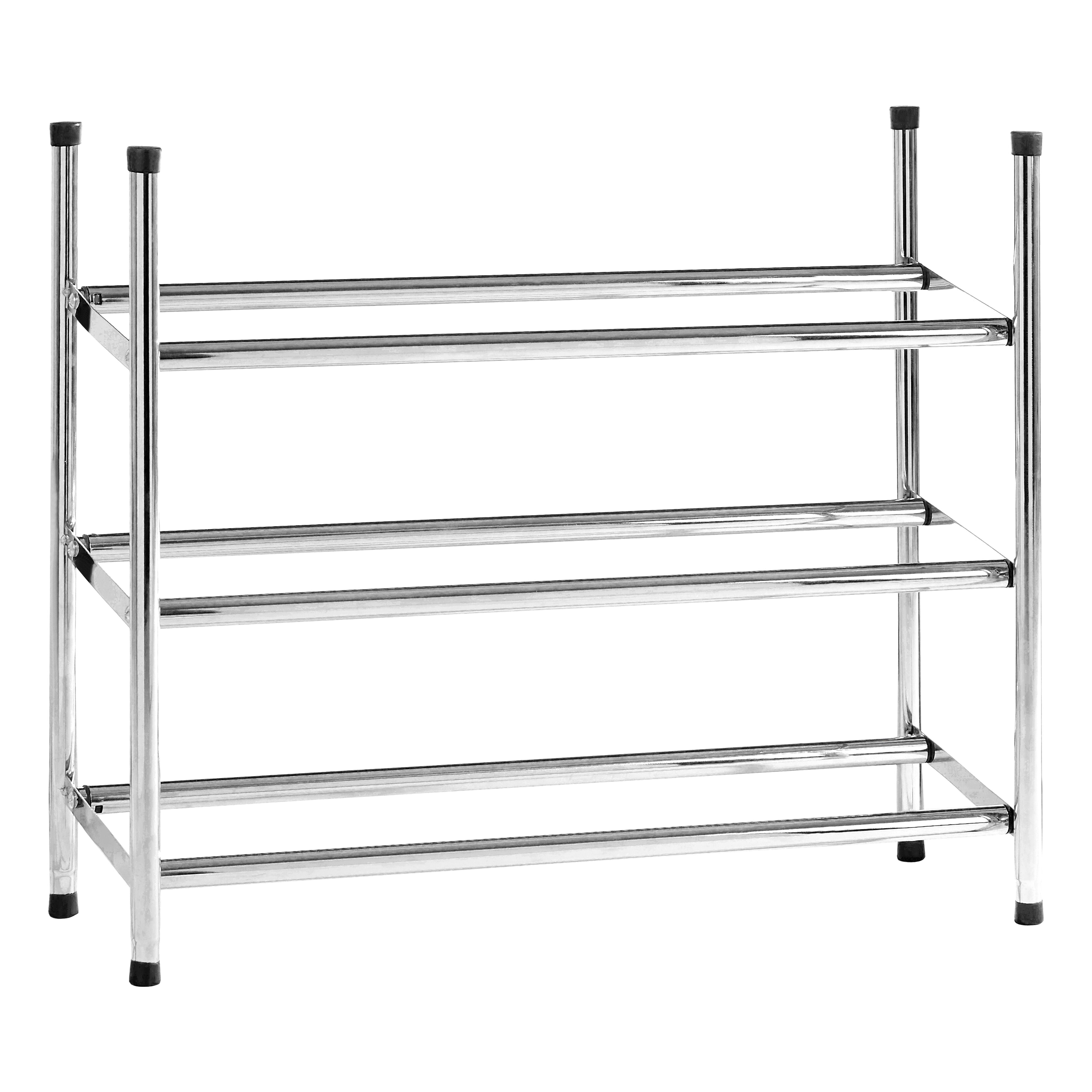 3-Tier Extendable Chrome Shoe Rack - Space Saving Organizer for Entryway, Closet & Bedroom Storage