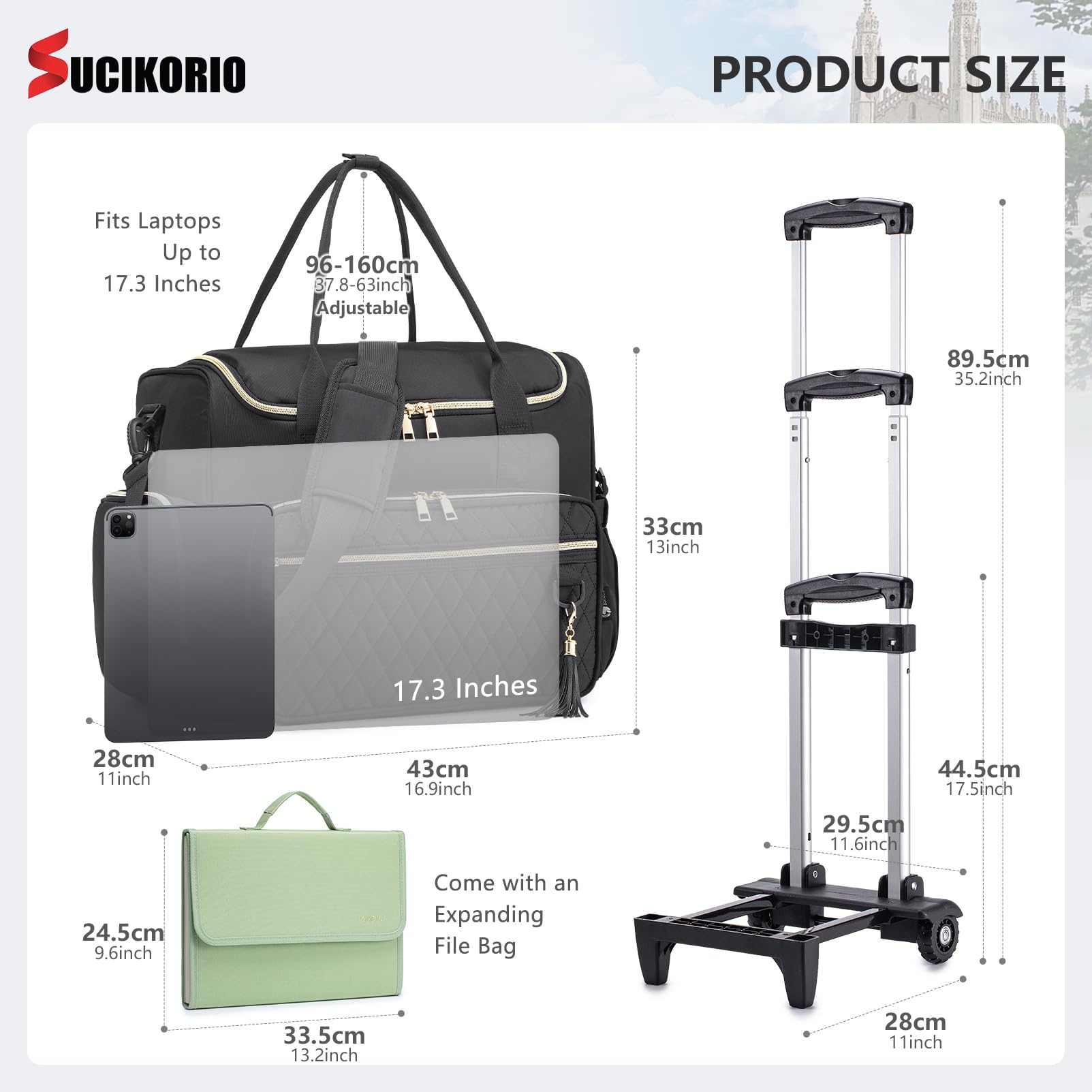 17.3 Inch Rolling Laptop Bag for Women - 3-in-1 Waterproof Wheeled Briefcase & Teacher Tote Bag - Perfect for Business Travel, Office Commute & School Use