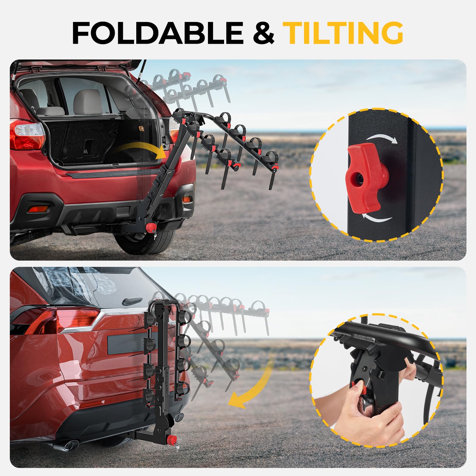 BougeRV 2.0 Hitch Bike Rack for SUV & Truck - 165LB Capacity, 2-3 Bikes Carrier with 2'' Hitch Receiver | Dual Lock System, Easy Assembly, Tilting & Foldable Design | Perfect for Road Trips, Camping & Outdoor Adventures