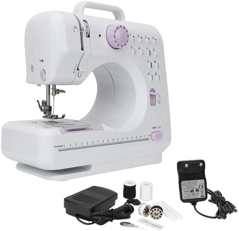 Qiuqiu Household Electric Sewing Machine | 12 Floral Stitch Patterns | Metal & ABS Construction | Fast & Easy Sewing for Clothes, Quilts, DIY Crafts & Home Decor Projects