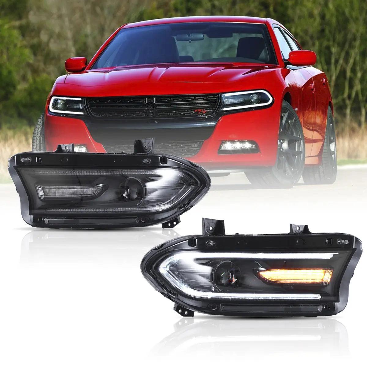 High-Performance LED Headlight Assembly - Dual Beam Projector for 2015-2023 Dodge Charger 7th Gen (LD) - Black Housing - Upgrade Your Night Driving & Style