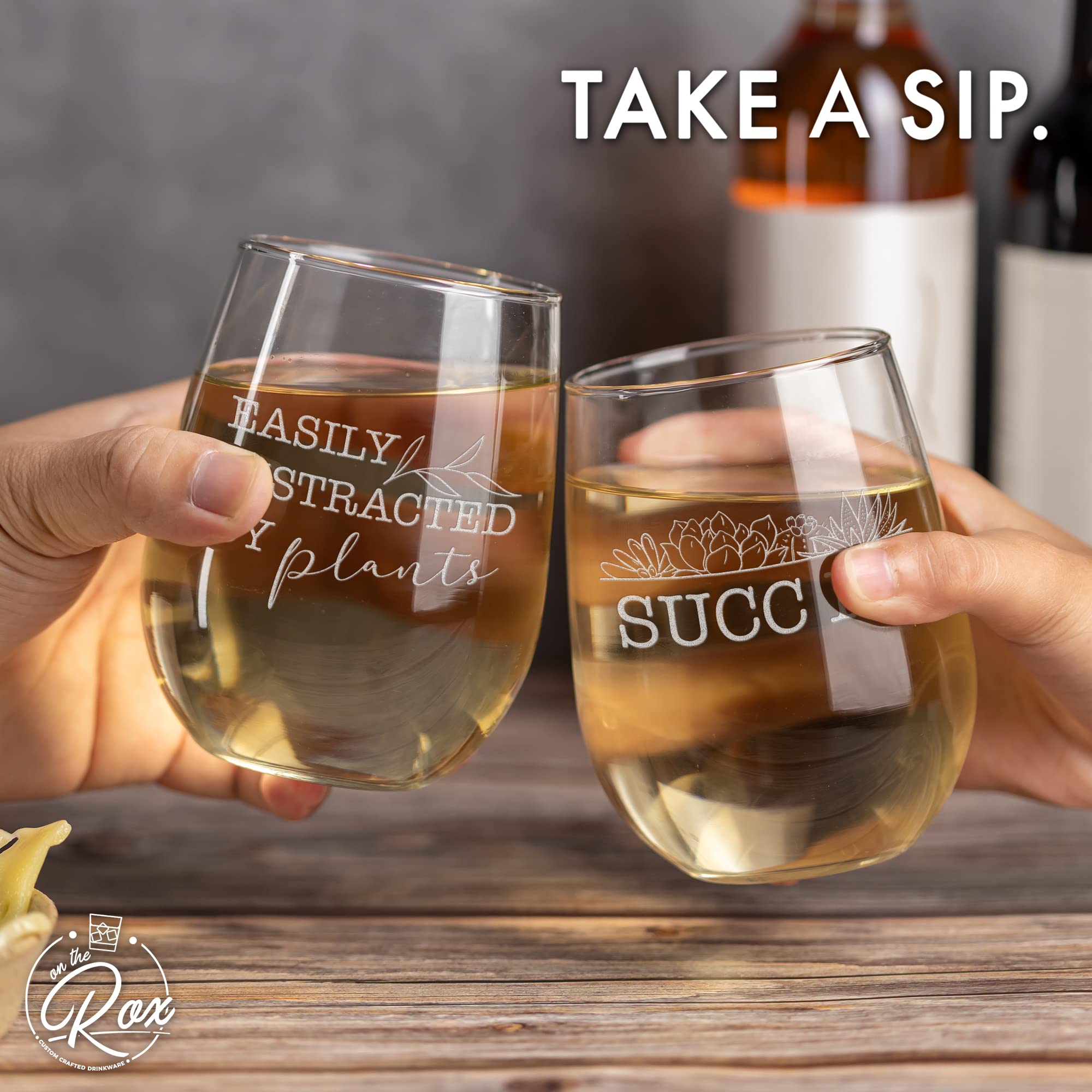 Funny Plant Lover Wine Glass Set - 2PC 'Easily Distracted By Plants' & 'S**c It' Stemless Glasses - Unique Gifts for Plant Moms & Crazy Plant Ladies - Perfect for Housewarming, Birthday & Gardening Parties