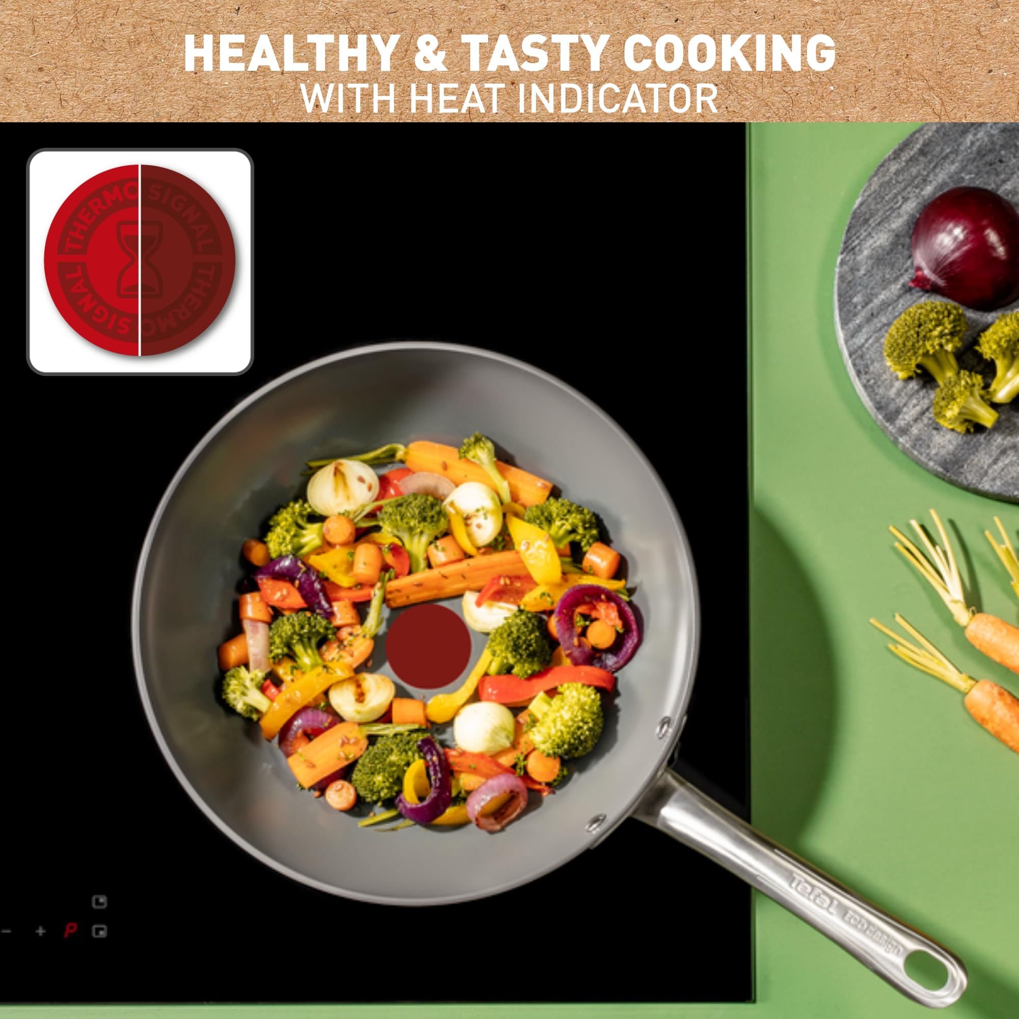 Tefal Renew On - 28cm Ceramic Non-Stick Wok Pan, Induction Compatible, Thermo-Signal Heat Indicator, Eco-Friendly & Healthy Cooking, Made in France C4241943 - Perfect for Stir-Fry, Sautéing & Asian Cuisine