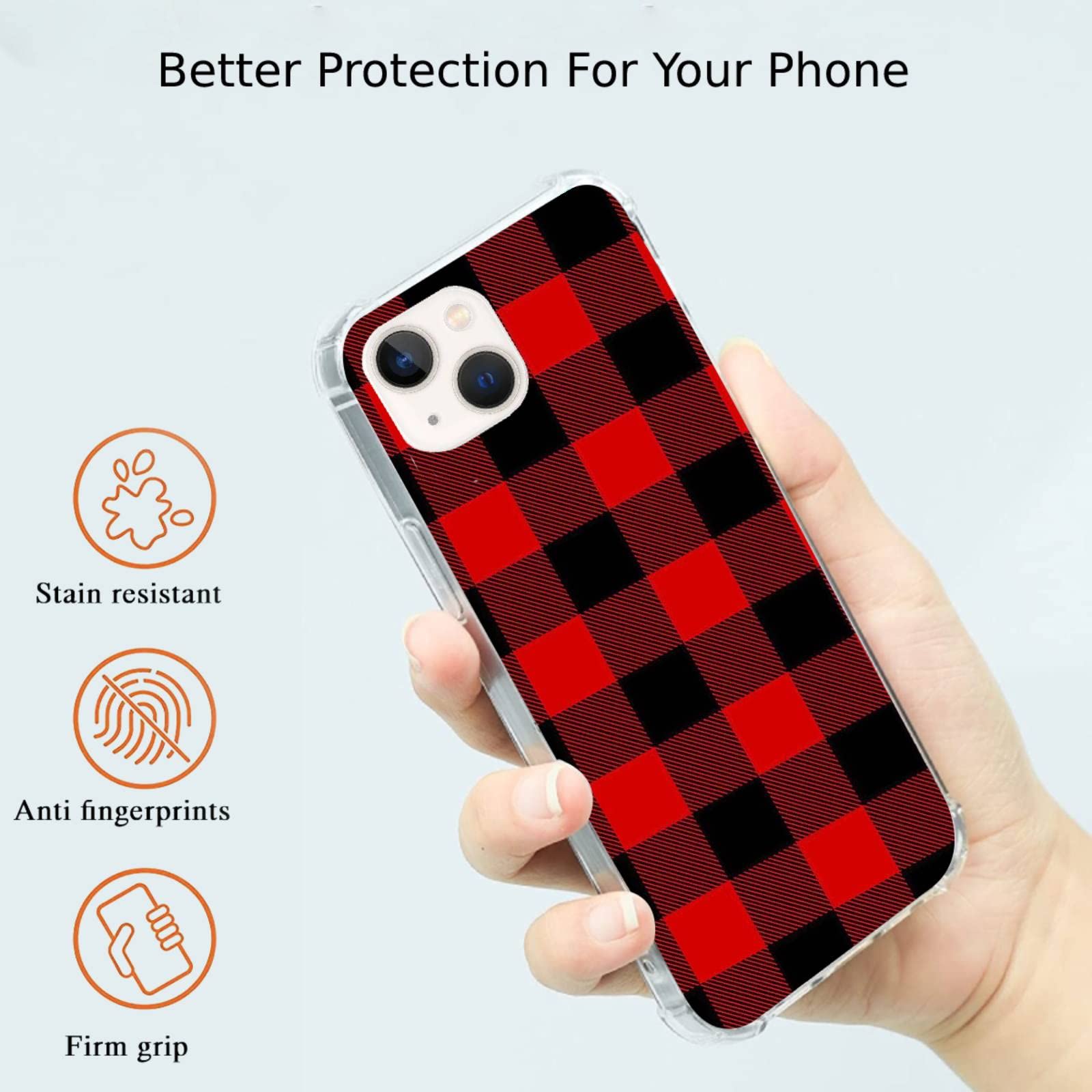 Buffalo Plaid iPhone 13 Case - Fashion Tartan Fabric Pattern Protective Cover with Soft TPU Bumper | Perfect for Everyday Use, Outdoor Activities & Holiday Gifts