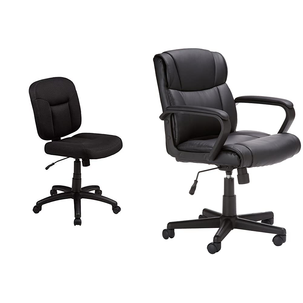 Amazon Basics Ergonomic Adjustable Swivel Office Chair - Low-Back Bonded Leather Desk Chair with Padded Seat & Armrests for Home Office, Gaming, or Workspace (Black)
