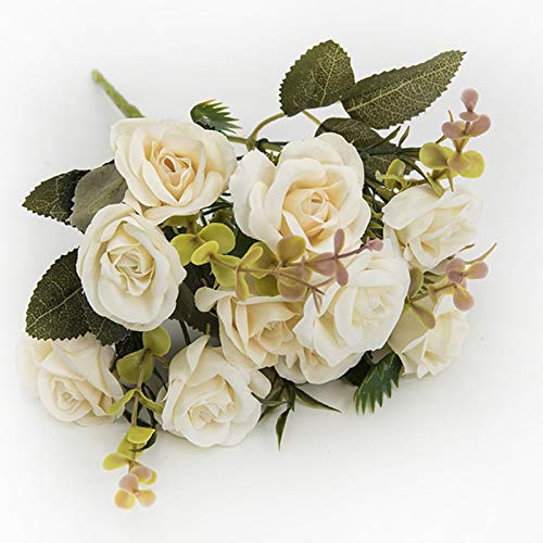 Kslogin 13 Artificial Rose Flower Heads Bouquet with Small Buds & Green Leaves - Faux Floral Arrangement for Home Vase, Wedding Centerpiece, Garden Decor, and Party Decoration