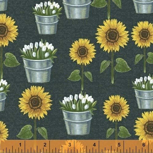 Whistler Studio Windham Sunflower Market Quilt Fabric - Style 50620/3 Chalkboard Design for DIY Quilting, Home Decor & Craft Projects