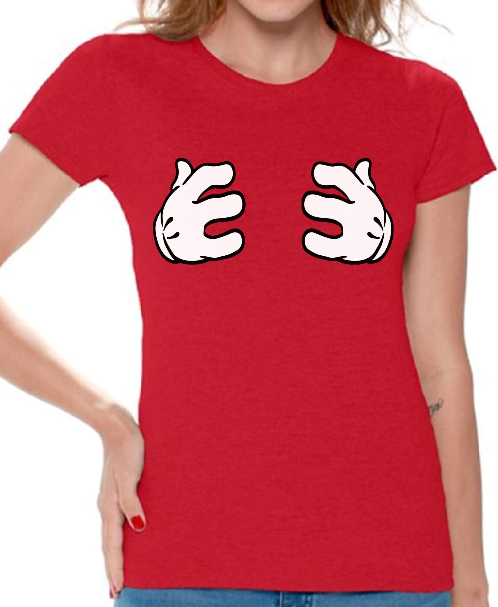 Awkwardstyles Women's Funny Cartoon Hands Grabbing Boobies Graphic T-Shirt with Free Bookmark - Perfect for Bachelorette Parties, Girls Night Out & Funny Gift Ideas
