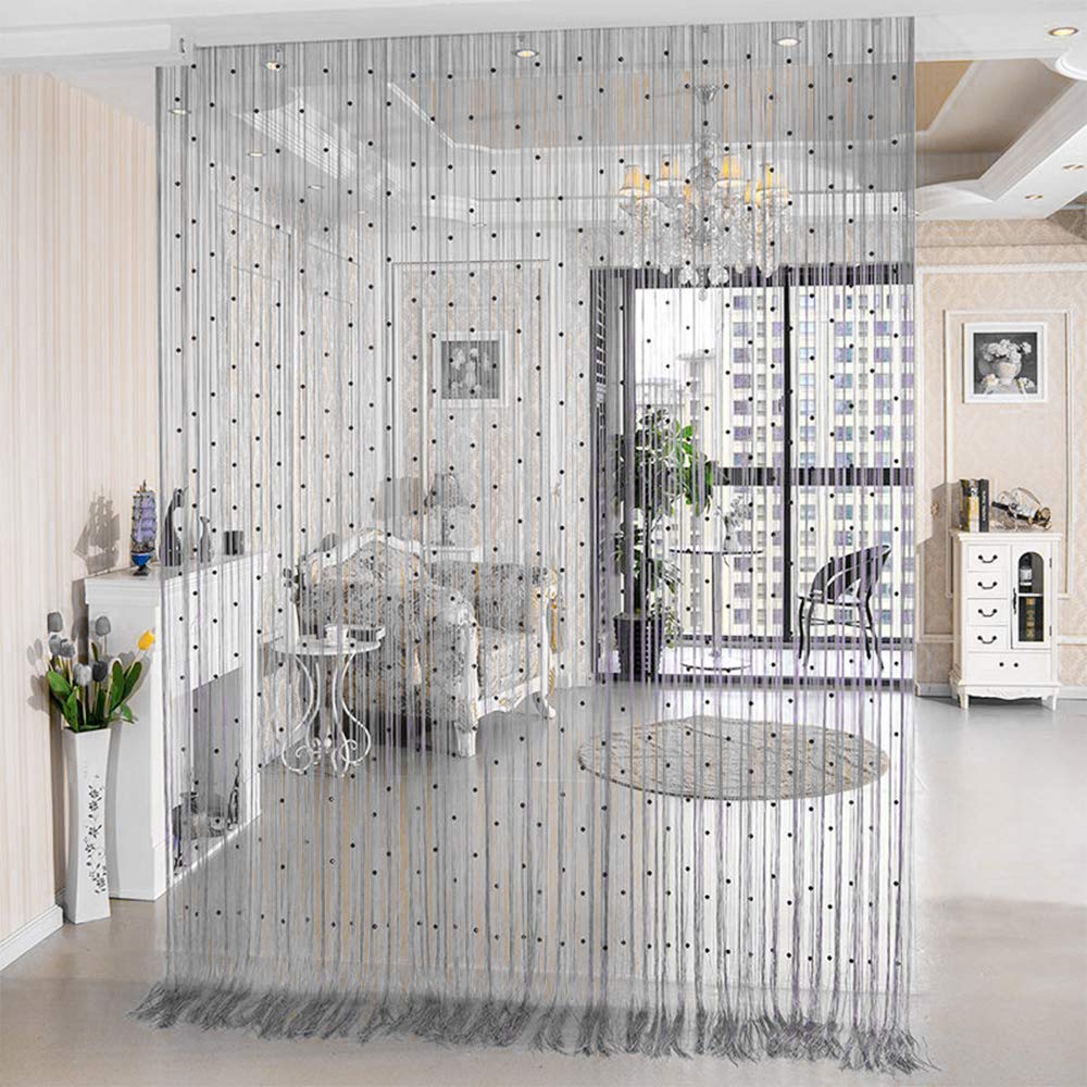 Beaded String Curtains for Door & Window - Decorative Room Divider Tassel Panel 39x78 Inches Silver | Boho Home Decor for Living Room, Bedroom & Entryway