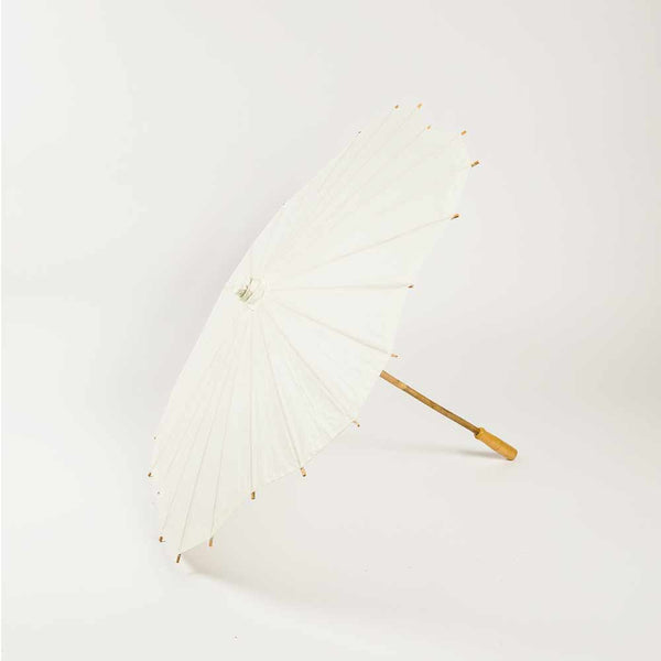 32 Inch Beige/Ivory Paper Parasol Umbrella - Scalloped Blossom Design with Elegant Wooden Handle | Perfect for Weddings, Photo Shoots & Outdoor Events