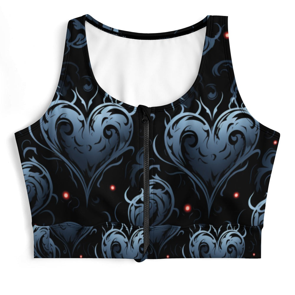 Gothic Blue Hearts Yoga Zipper Vest for Women - Stylish Workout Top with Unique Heart Design - Perfect for Yoga, Gym & Casual Wear