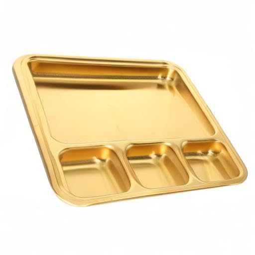 Hemoton Stainless Steel Divided Serving Plate - 3 Compartment Tray for Breakfast, Fruits, Dumplings, Snacks | Durable & Easy Clean Household Dish for Adults | Perfect for Meal Prep, Picnics, and Party Serving