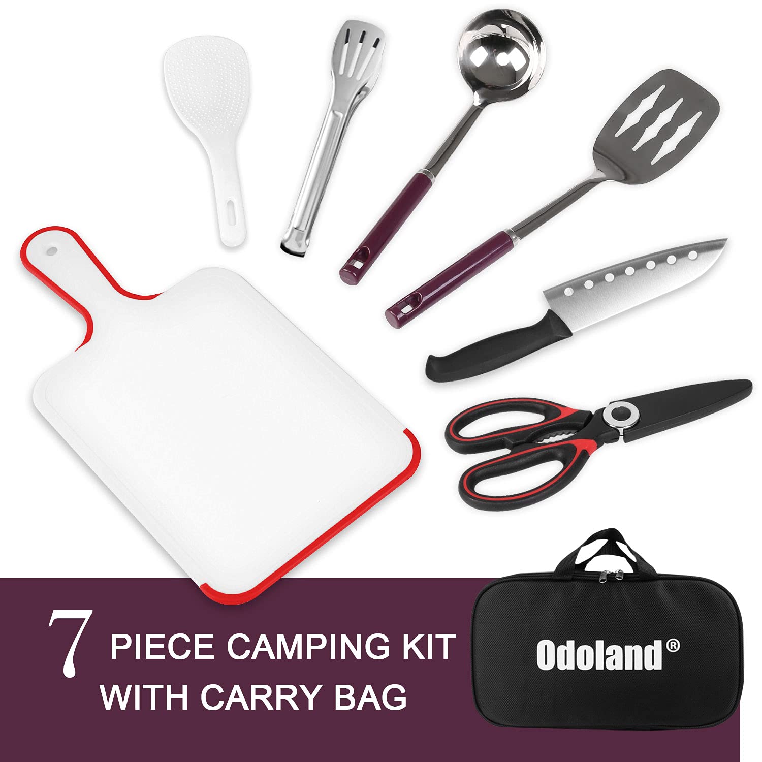 Odoland 8-Piece Camping Cookware Set with Stove, Stainless Steel Cup & Utensils - 2-in-1 Travel Cooking Kit for Outdoor Adventures, Backpacking & Picnics