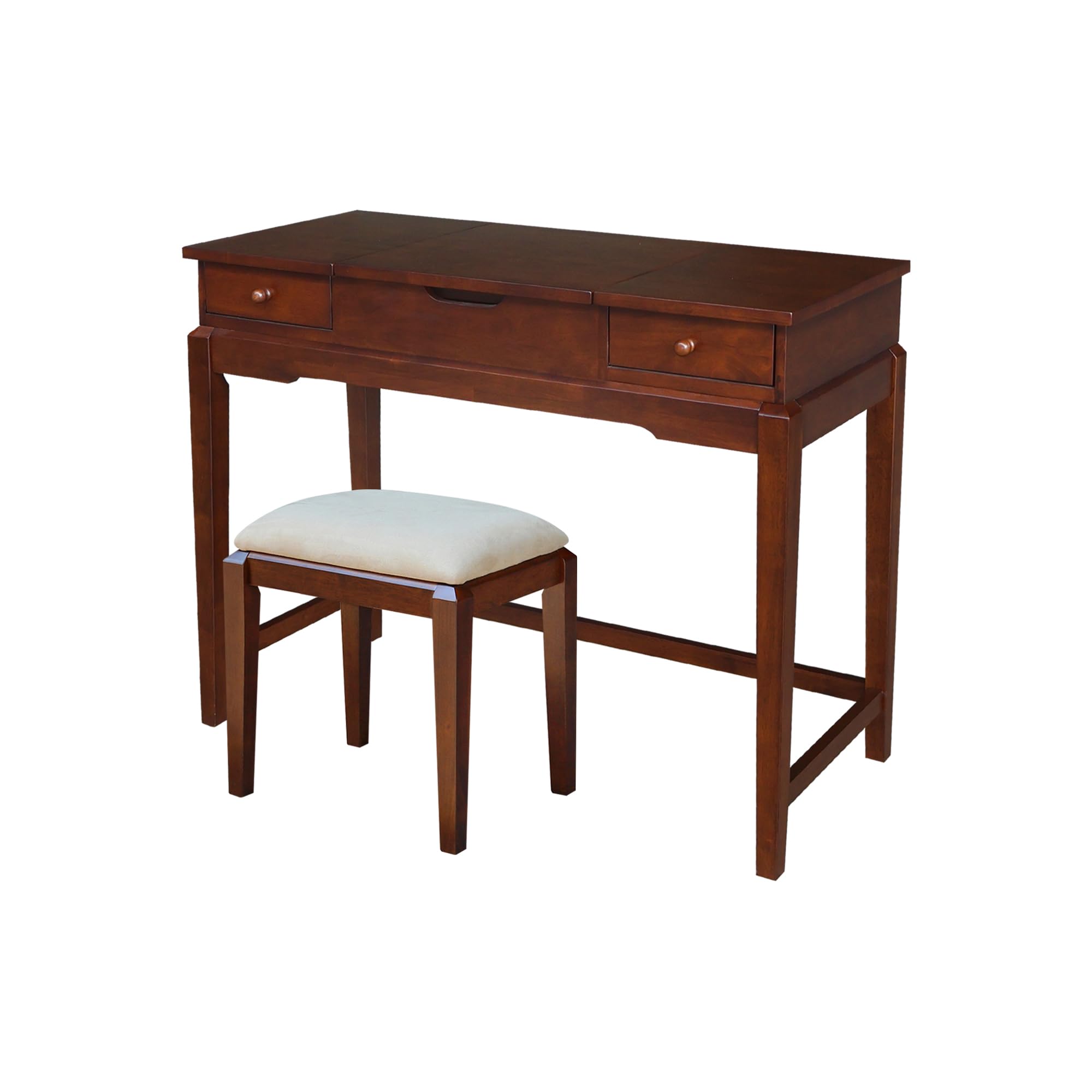 International Concepts Espresso Vanity Table with Matching Bench - Elegant Dressing Table Set for Bedroom, Makeup Vanity & Home Decor