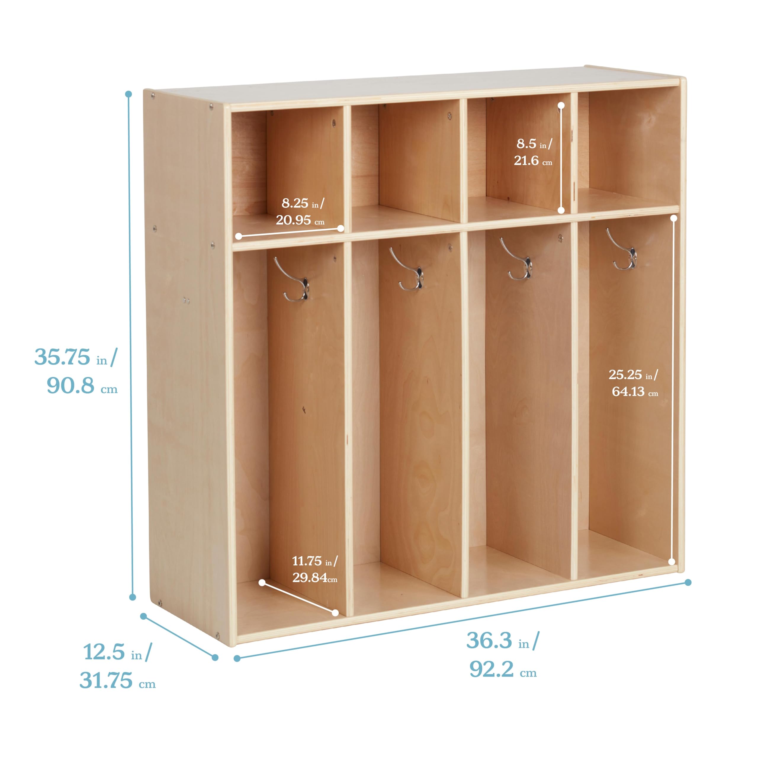 ECR4Kids Streamline 4-Section Coat Locker for Toddlers - Natural Wood Kids Furniture for Daycare, Preschool & Home Organization