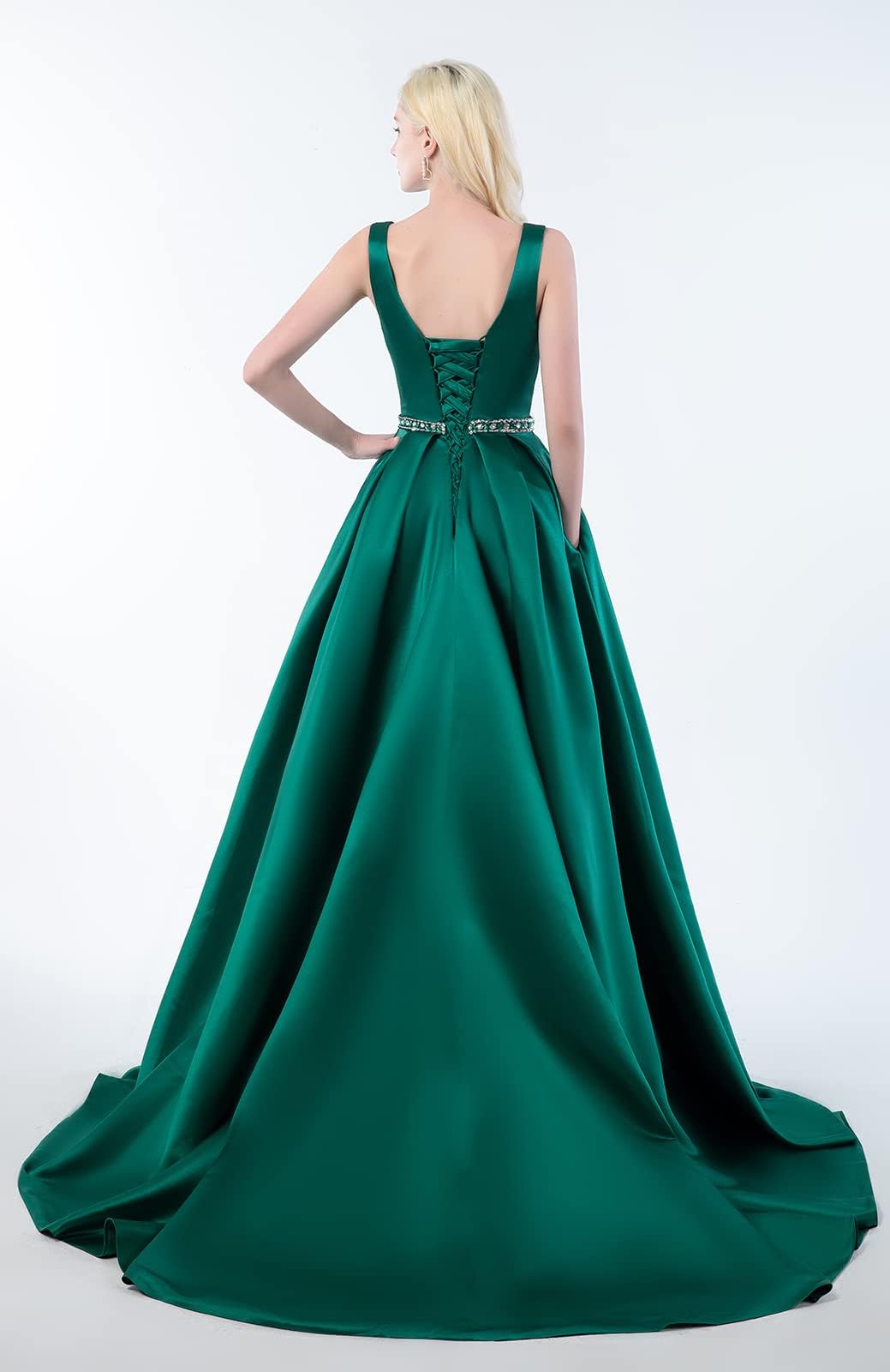 Elegant 2024 Women's Prom Dresses Long Satin A-Line Sleeveless Formal Evening Gowns with Pockets - Perfect for Homecoming, Wedding Guest, and Black Tie Events