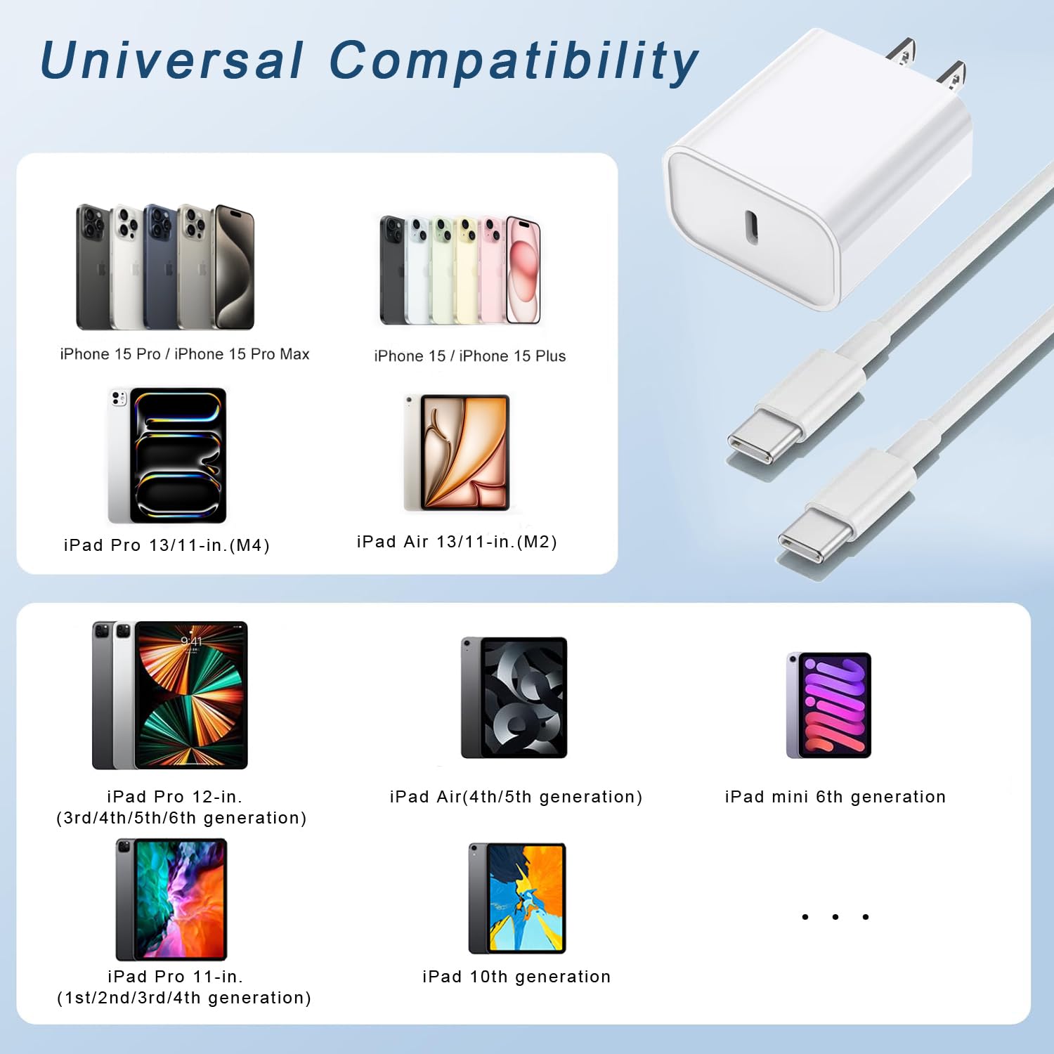 3-Pack 10FT USB C to USB C Fast Charging Cable for iPhone 16/15 Series - 20W PD Compatible with iPhone 16 Pro/Plus/Pro Max, iPad Pro/Air/Mini - Extra Long 10-Foot Cord with Power Adapter - Perfect for Home, Office & Travel Charging