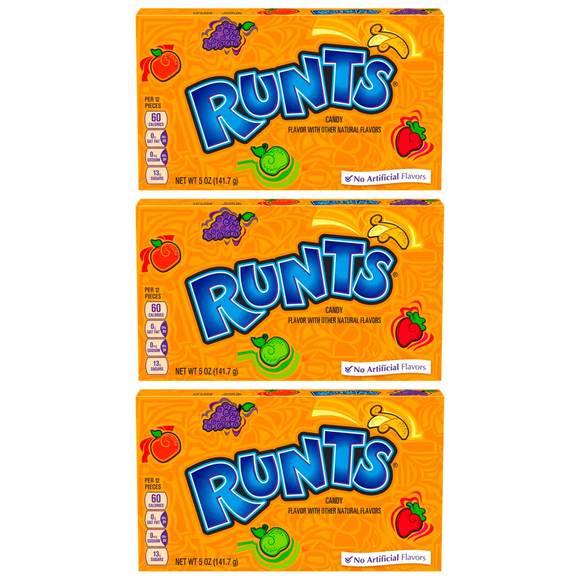 Blue Clover Foods Runts Candy Theater Box - 5oz (Pack of 3) | Bulk Fruit Flavored Hard Candy | Perfect for Movie Nights, Parties & Halloween Treats