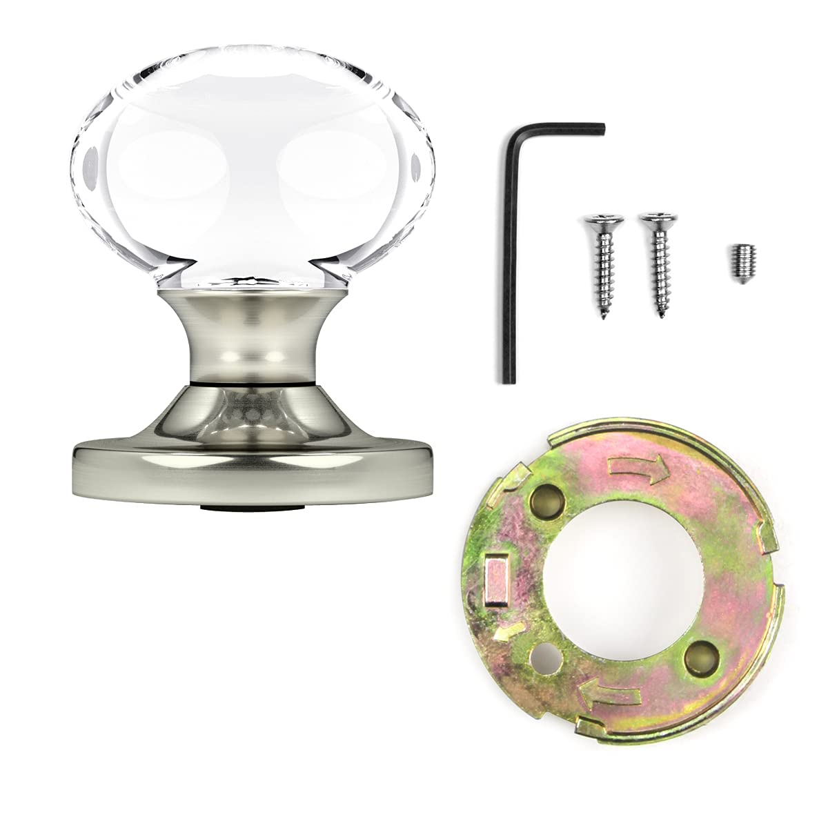 (6 Pack) Satin Nickel Oval Egg Crystal Door Knobs with Round Rosettes - Elegant Cabinet & Drawer Pulls for Bedroom, Bathroom, Closet Furniture Hardware