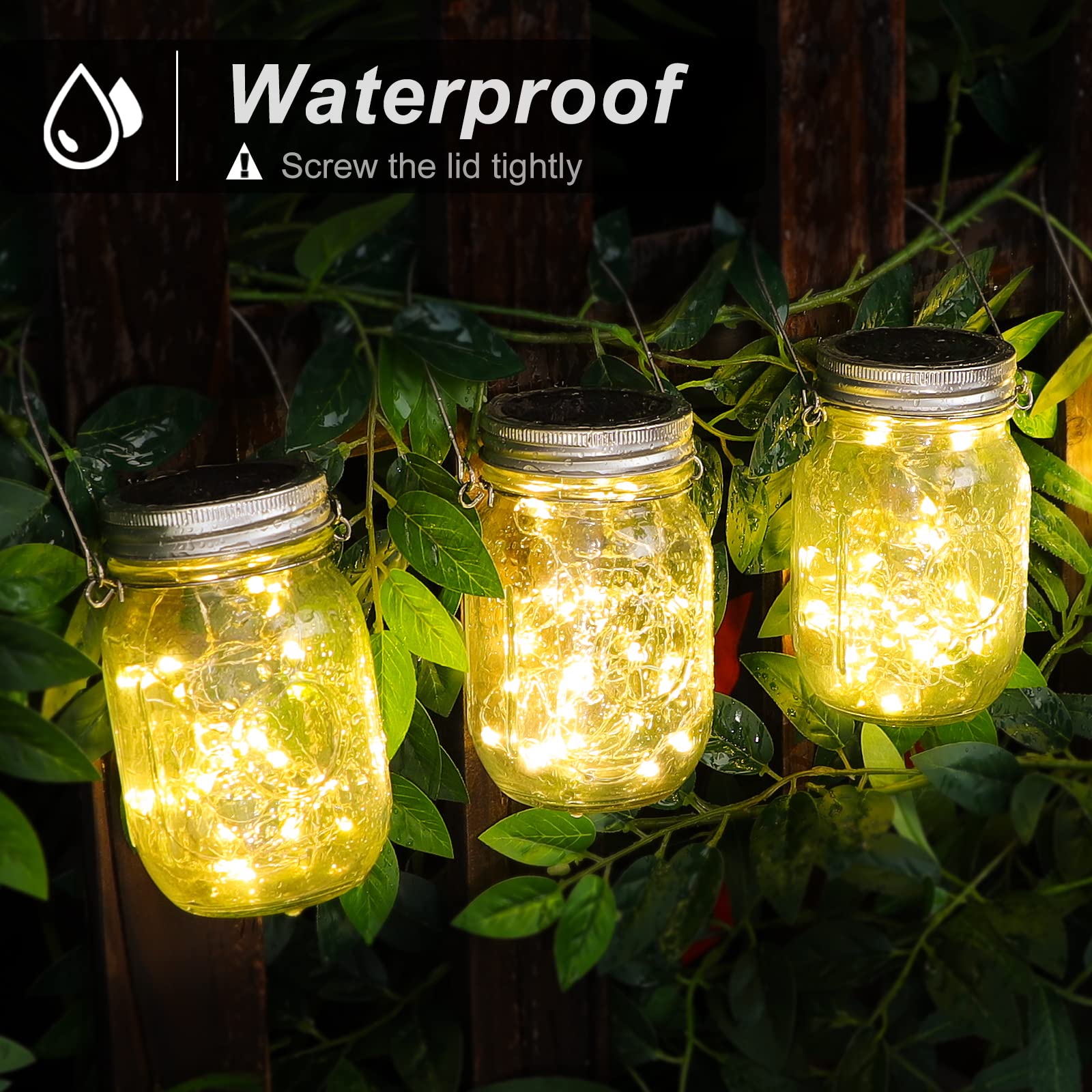 Mlambert 6 Pack Solar Mason Jar Lights - 30 LED Waterproof Hanging Outdoor Lights, Warm White Solar Lanterns for Patio, Garden, Yard, Pathway & Backyard Decor