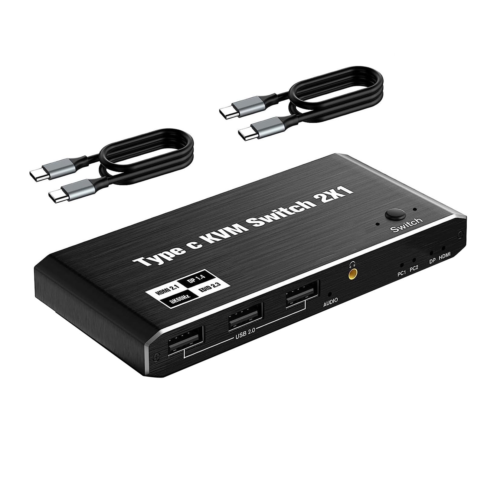 NATEFEMIN 2-in-1 USB-C KVM Switch Selector Box - Dual Computer USB-C KVM Switch for Keyboard, Mouse, Printer & USB Devices - Perfect for Home Office & Multi-PC Workspaces