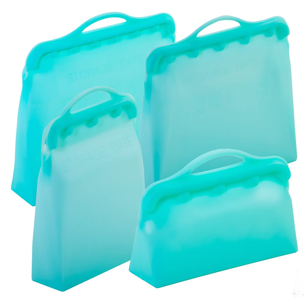 4-Pack Reusable Silicone Food Storage Bags - Airtight Seal, BPA-Free, Food Grade (Sandwich, Gallon, Half Gallon, Snack Bags) for Meal Prep, Freezer Storage & On-the-Go Snacks