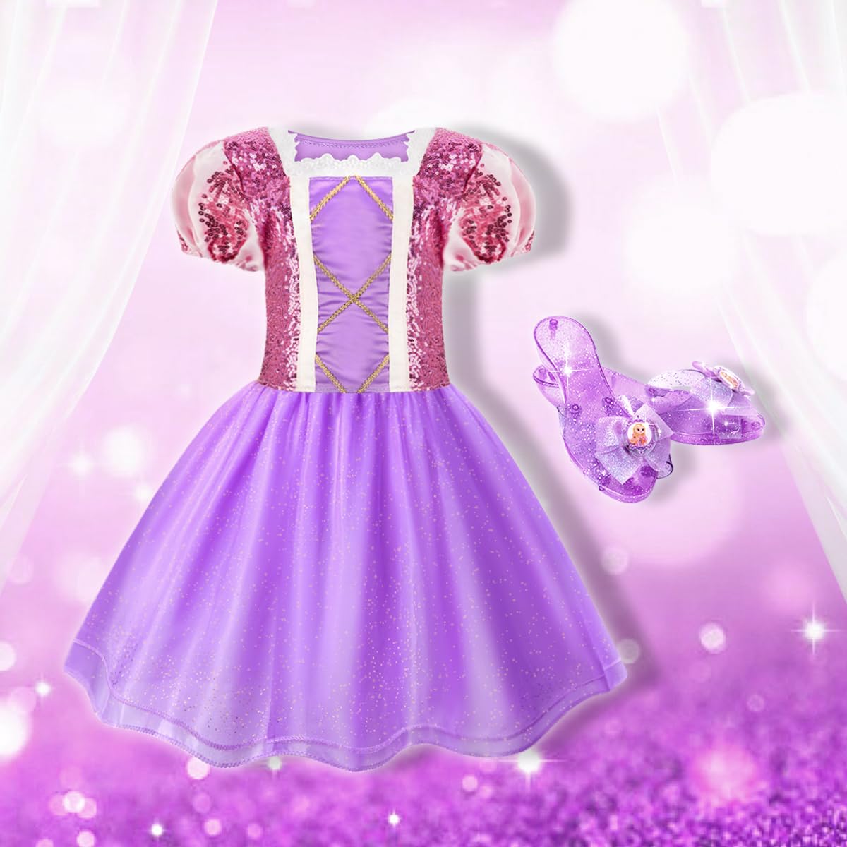 Meland Princess Dress Up Costume Set for Girls Ages 3-6 | Fairy Tale Pretend Play Outfit with Crown & Shoes | Perfect Birthday Gift for Toddler Girls | Princess Tea Party, Dress Up Play & Birthday Celebration