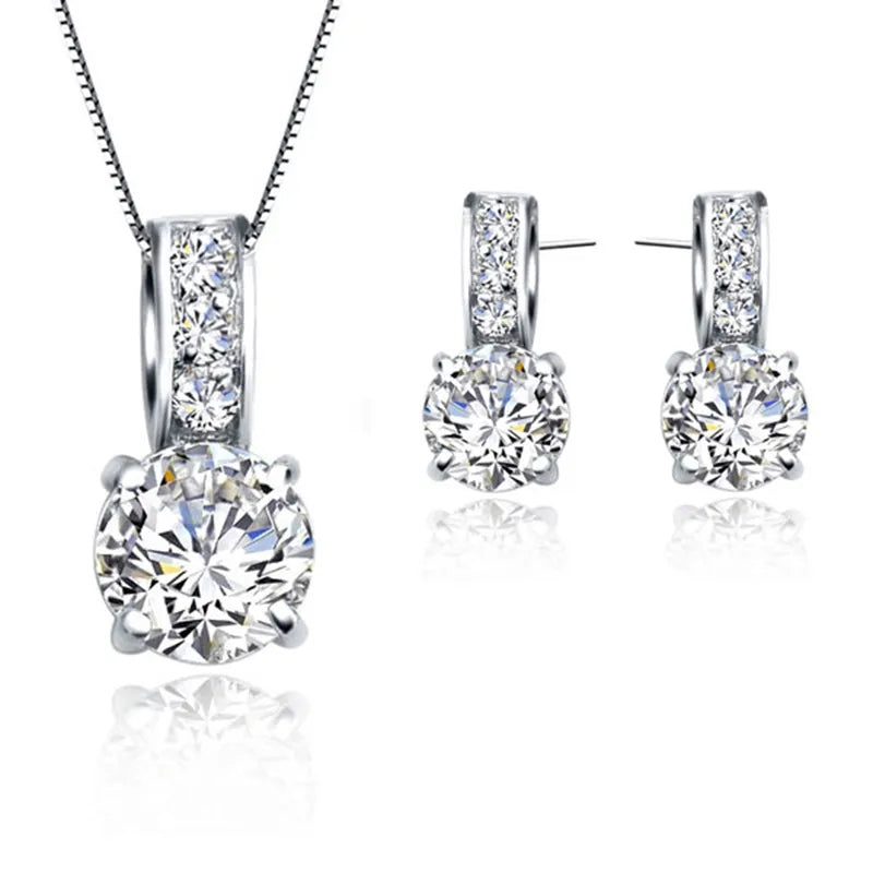 Cubic Crystal Pendant Necklace – Elegant Clear Quartz Jewelry for Women | Perfect for Gifts, Weddings & Everyday Wear