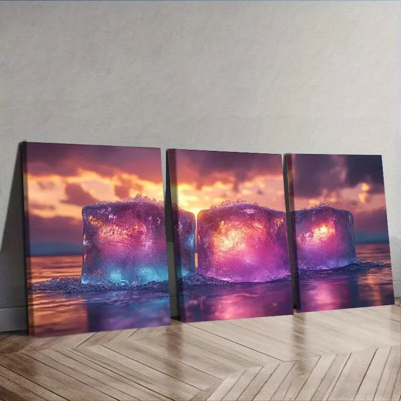 3-Piece Coastal Landscape Wall Art Set - Ice Cube Design Framed Canvas 40x60cm | High Quality Print | 100% Australian Made | Ready to Hang | Perfect for Living Room, Bedroom & Office Decor