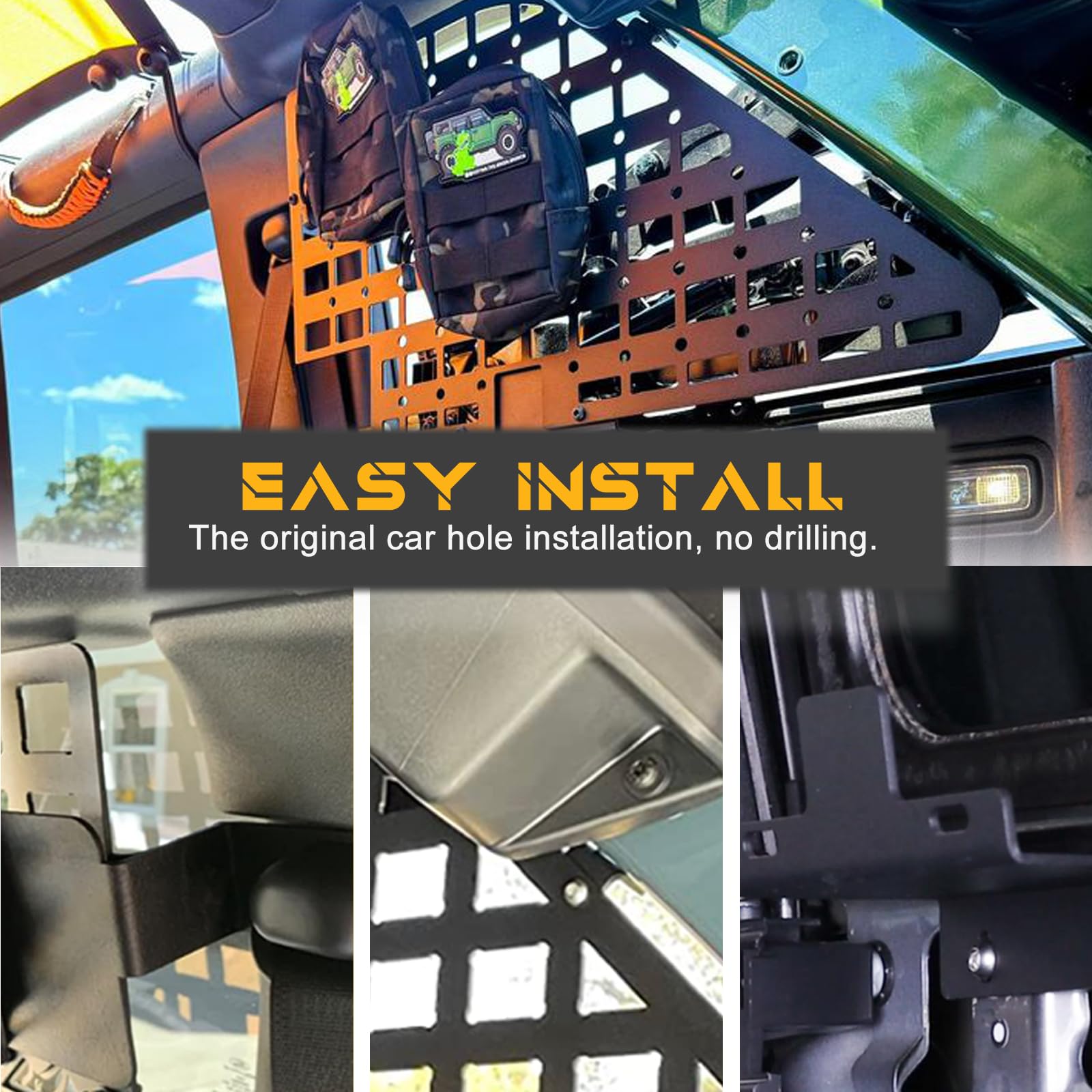 2021-2025 Ford Bronco 4-Door Rear Window MOLLE Panel Storage System - Modular Organizer for Off-Road Gear & Camping Equipment