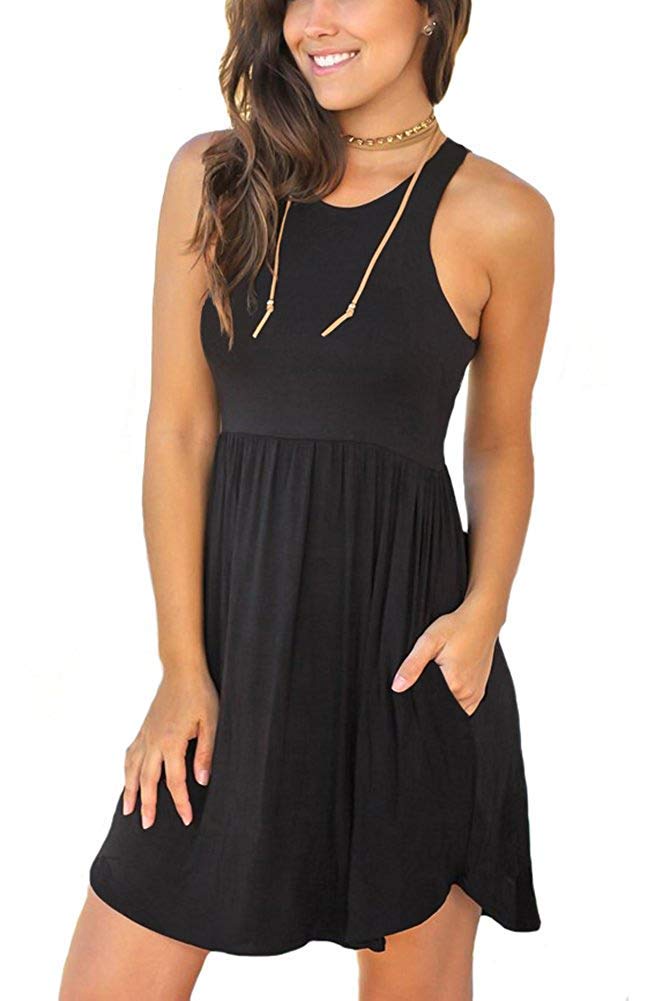 MOLERANI Women's Sleeveless Loose Plain Casual Short Dress with Pockets - Perfect for Summer Outings, Beach Wear, and Everyday Comfort