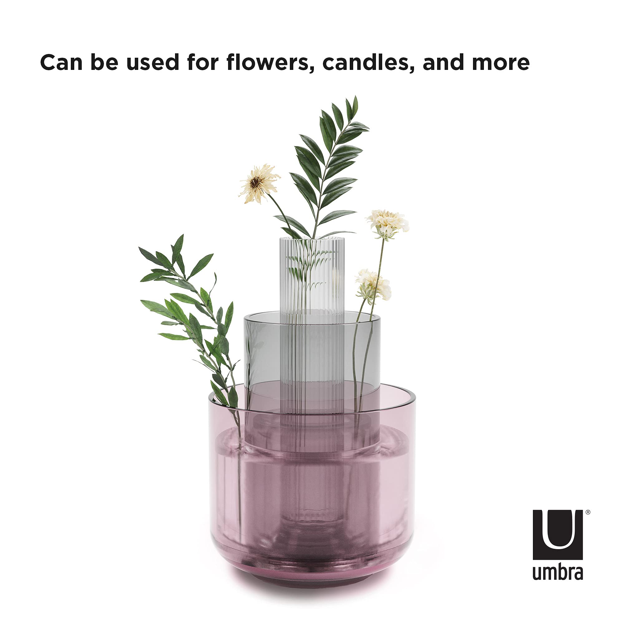 Umbra Layla Vases Set of 3 - Modern Decorative Glass Vases for Home Decor, Wedding Centerpieces & Floral Arrangements