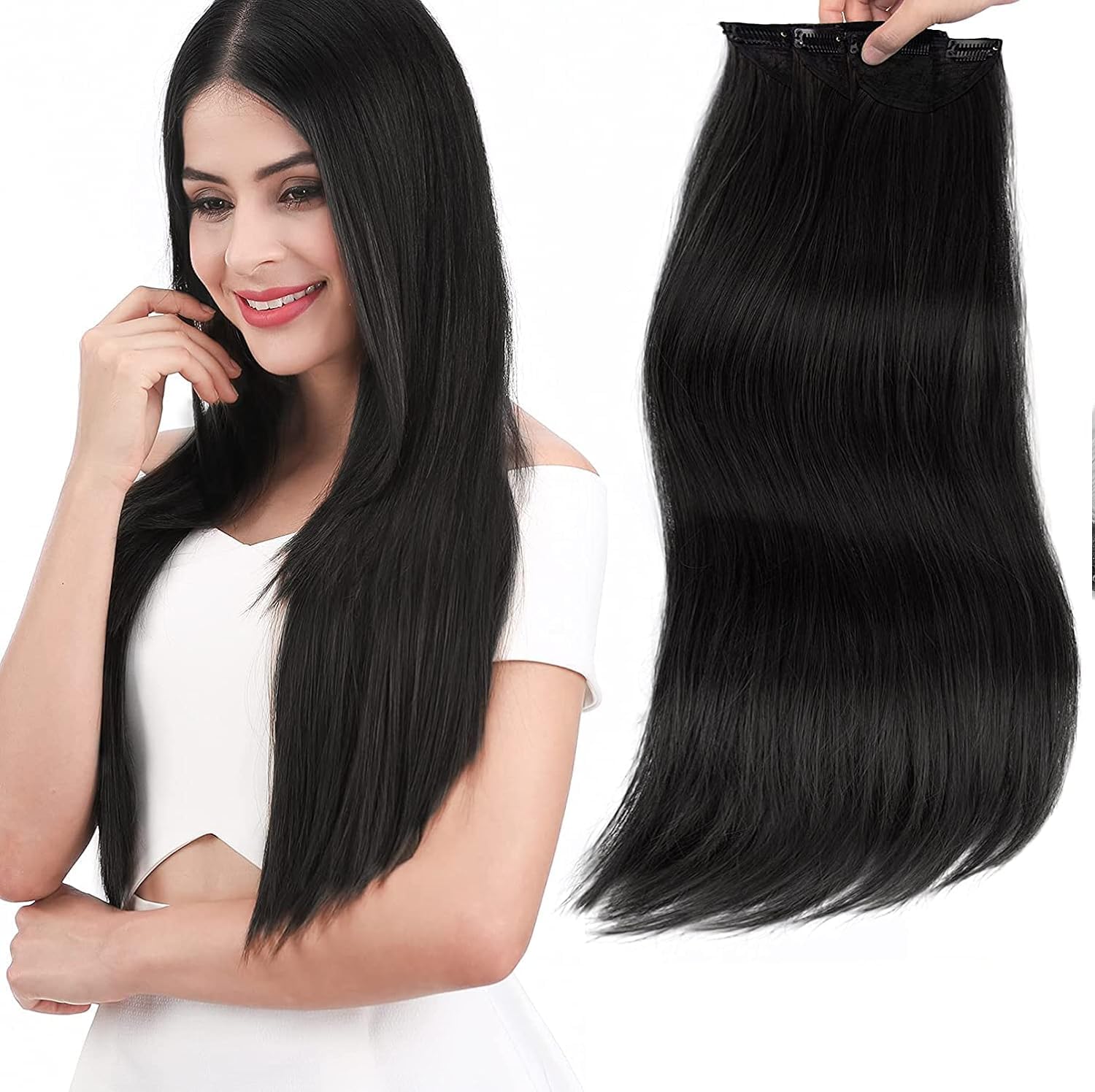 Chronex 24-Inch Straight Hair Extensions for Women - 5 Clip-In Human Hair Weft (Black) | Natural Look for Daily Wear, Parties & Special Occasions