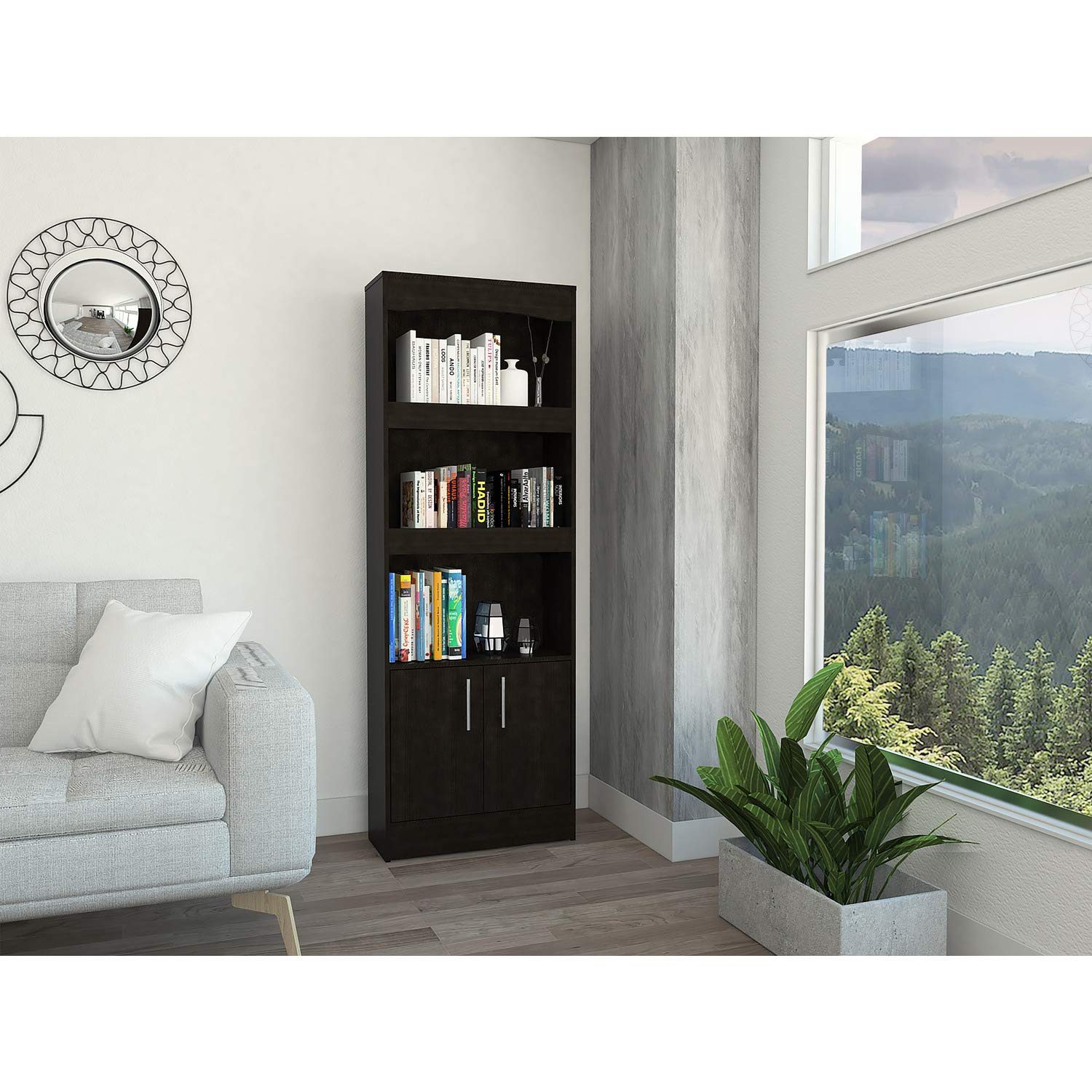 Tuhome Simma 5-Shelf Bookcase, Black Wooden Bookshelf for Living Room, Bedroom & Office - Perfect for Organizing Books, Decor & Storage