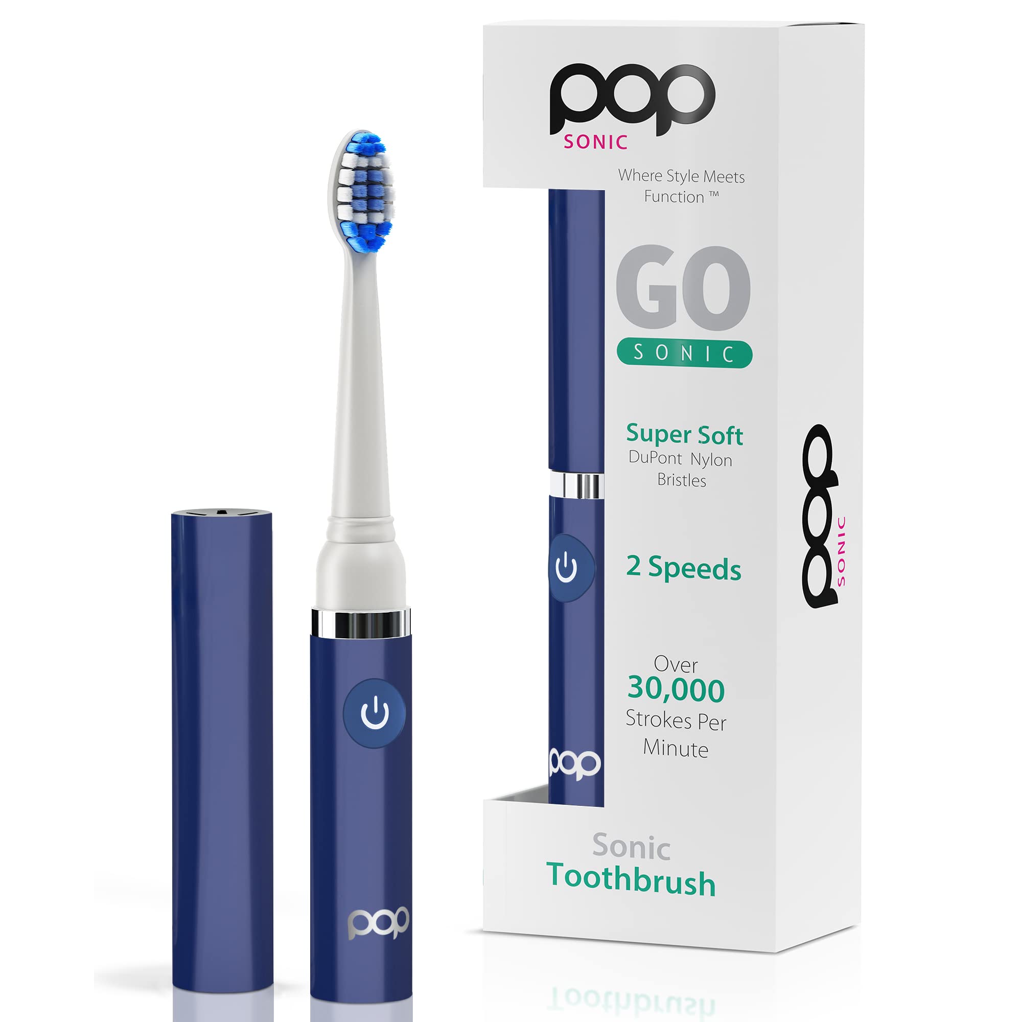 Pop Sonic Electric Toothbrush for Adults & Kids (Navy Blue) - Rechargeable Travel Toothbrush with 2 Speed Modes (15,000-30,000 RPM), DuPont Nylon Bristles | Perfect for Home, Travel & Daily Oral Care