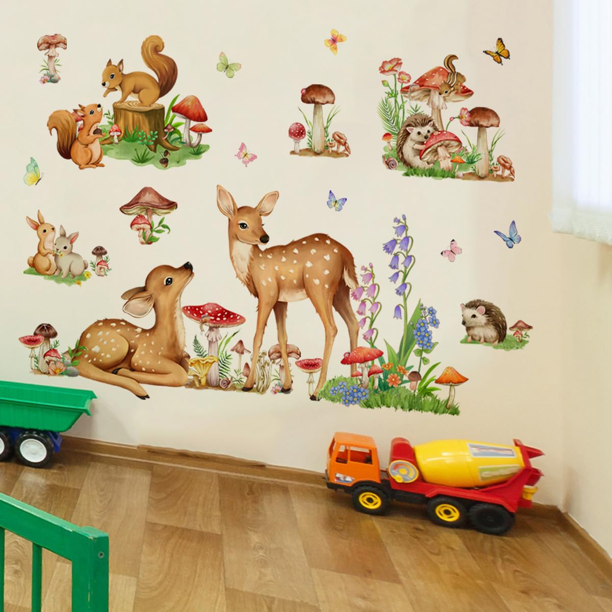 Runtoo Woodland Animal Wall Decals - Mushroom, Deer & Squirrel Stickers for Kids Room, Classroom, Nursery Decor | Peel & Stick Removable Wall Art for Baby's Room, Playroom & Home Decoration