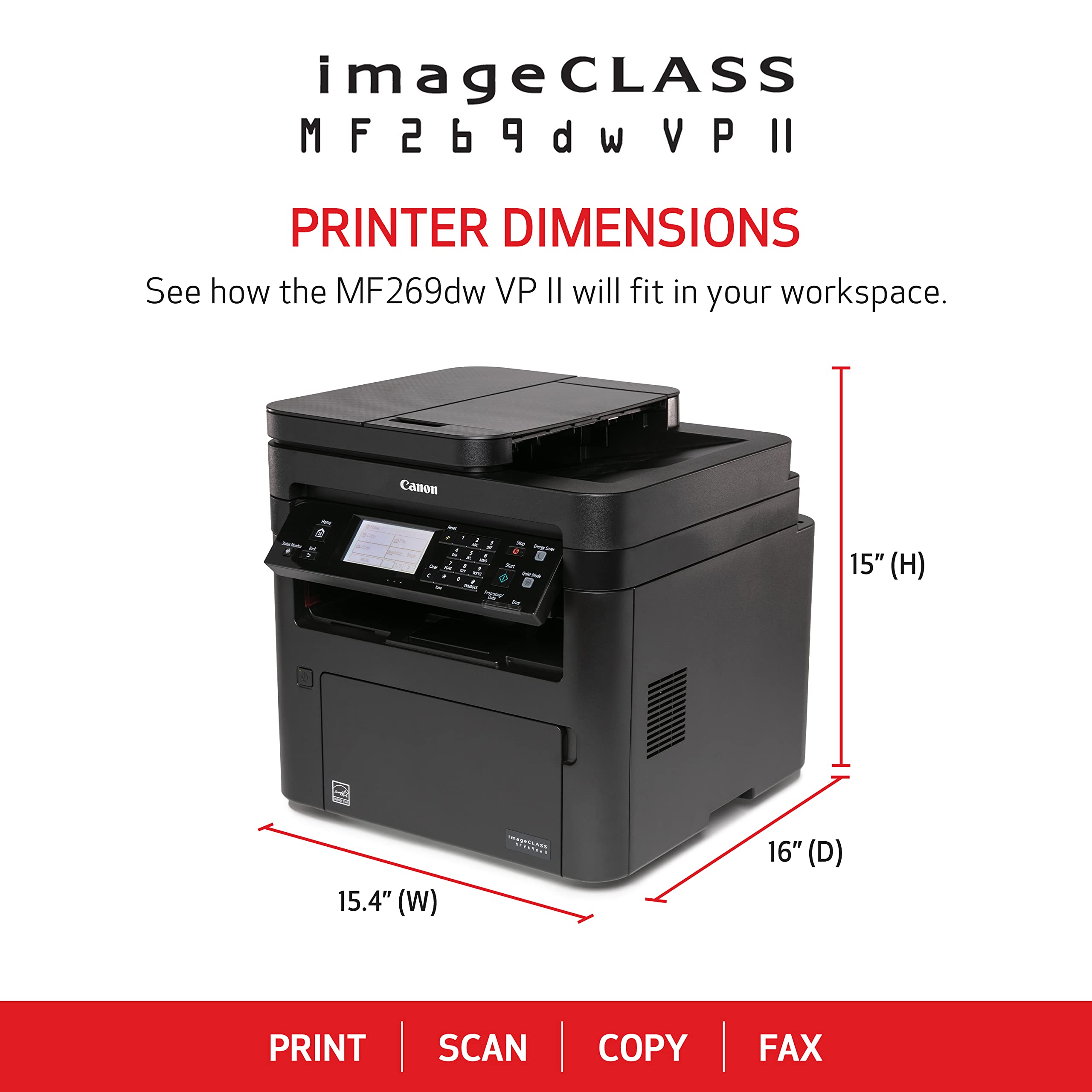 Canon imageCLASS MF269dw II VP Wireless Monochrome Laser Printer - All-in-One with Scanner, Copier & Fax | 30 PPM, Auto Document Feeder, Mobile Printing | Includes 2 High-Capacity Toners | Perfect for Home Office & Small Business Productivity