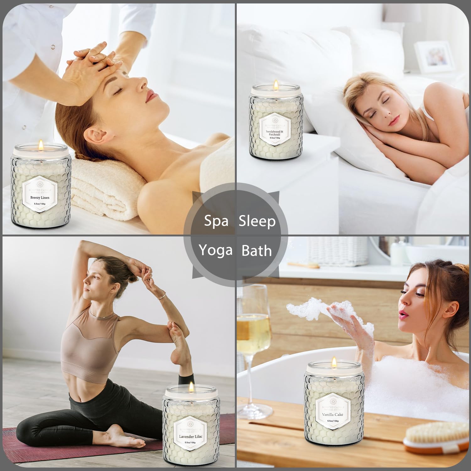 6 Pack Scented Soy Wax Candles for Home Aromatherapy - 33oz Long-Lasting 240 Hours, Natural Flax Gray Jar Candles - Perfect Gifts for Women, Birthday, Valentine's Day - Ideal for Relaxation, Spa Nights & Romantic Ambiance