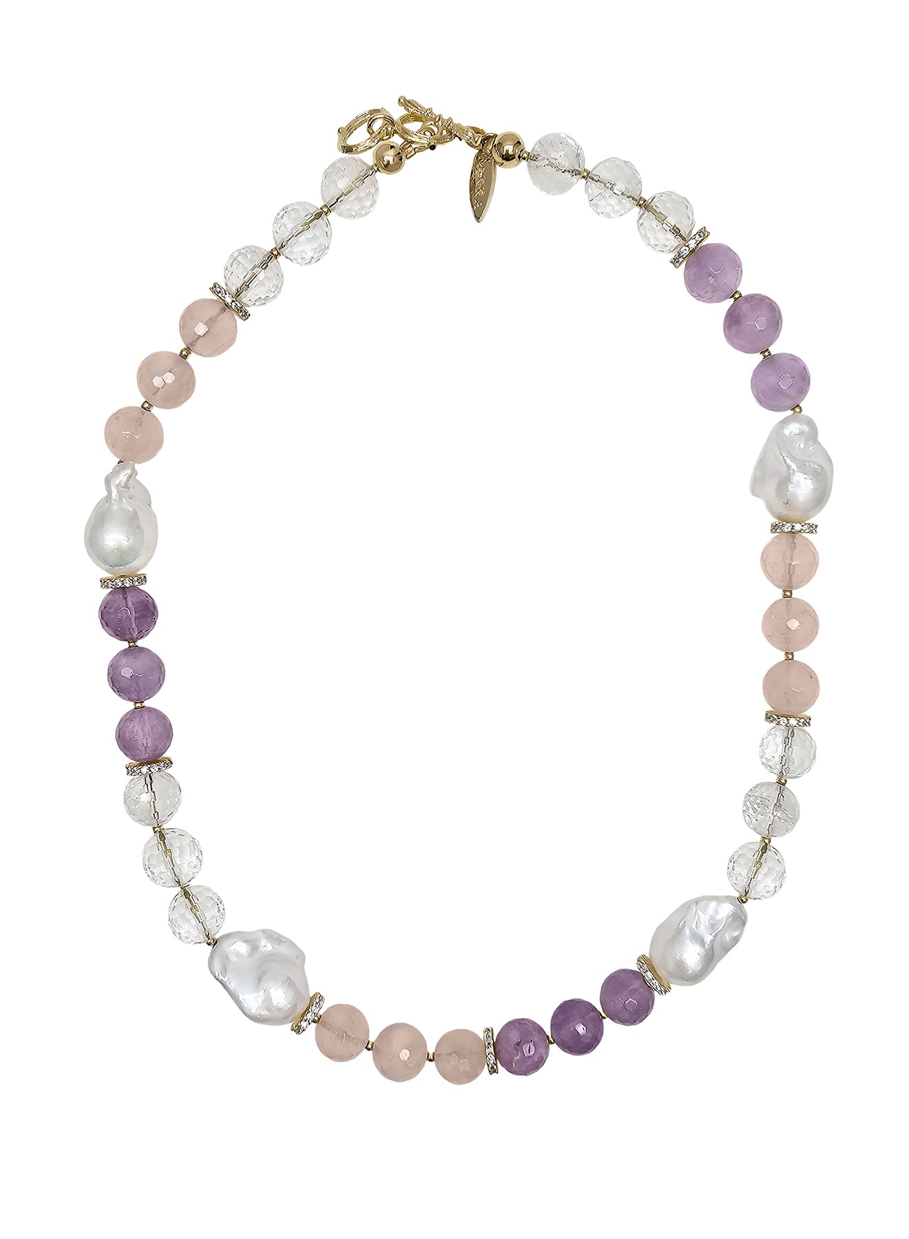 Rose Quartz & Amethyst Baroque Pearl Necklace PN013 - Elegant Healing Crystal Jewelry for Women, Perfect for Meditation, Yoga & Spiritual Gifts