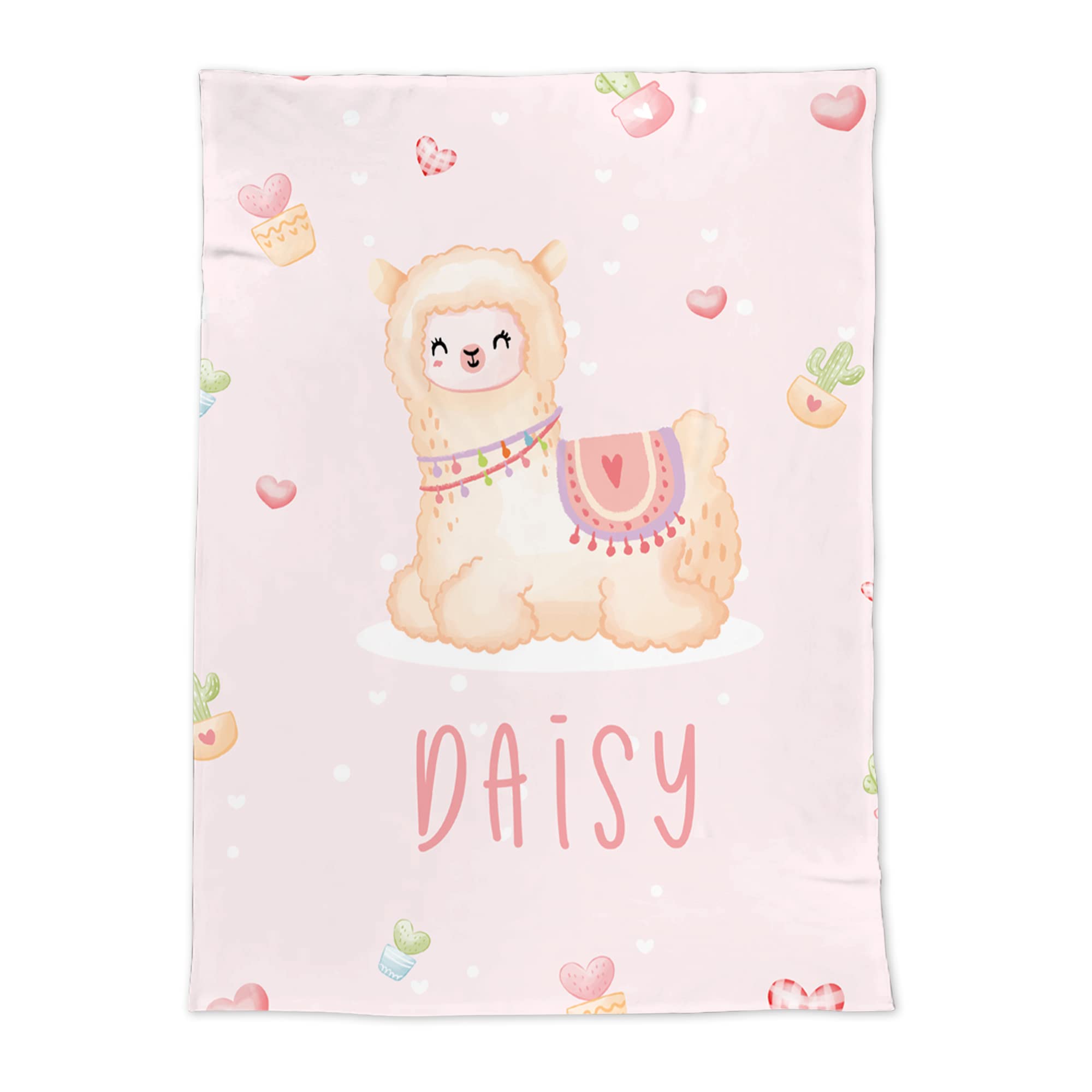 Custom Personalized Baby Girl Blanket with Name - 30x40 Inch Soft Fleece Llama Blanket for Newborns & Toddlers - Perfect for Nursery, Gift, Photo Shoots & Cuddling
