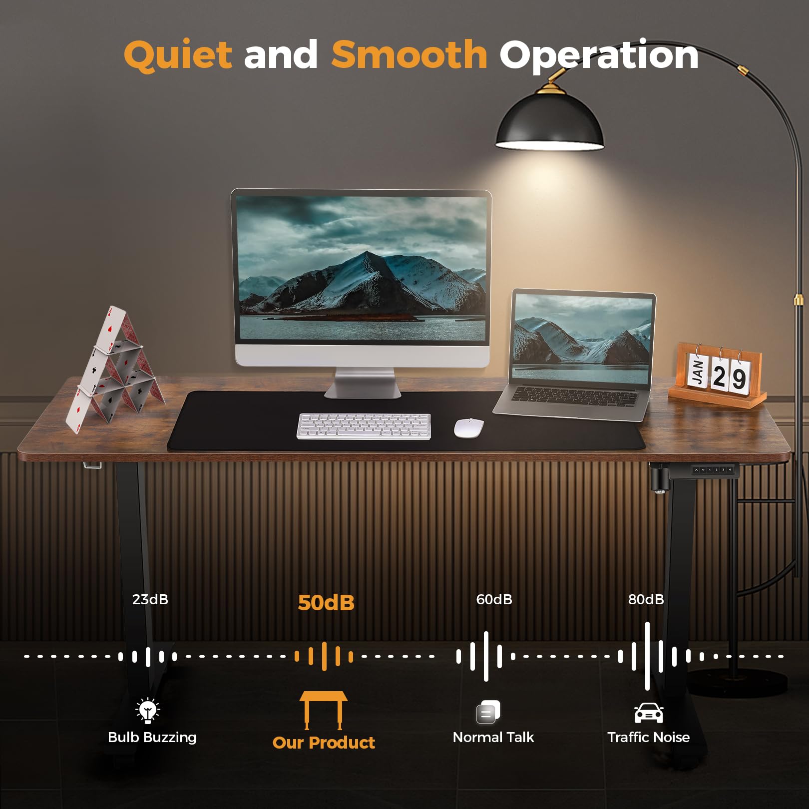 55 x 24 Inches Adjustable Height Electric Standing Desk - Ergonomic Sit Stand Desk with Memory Preset & Headphone Hook for Home Office (Black Frame/Brown Top) | Perfect for Remote Work, Gaming Setup & Small Workspaces