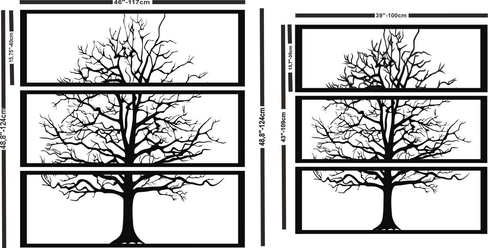 DEKADRON Metal Tree Wall Art Set of 3 Panels - Modern Home Decor for Living Room, Bedroom & Office - 39