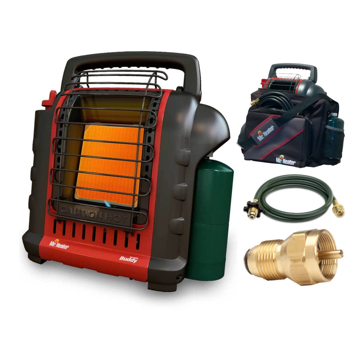 Mr. Heater MH9X 4-9000 BTU Portable Buddy Heater Deluxe Travel Bundle with Buddy Bag, 10-Feet Hose & Adapter - Indoor/Outdoor Heating for Camping, RV, Garage & Emergency Use