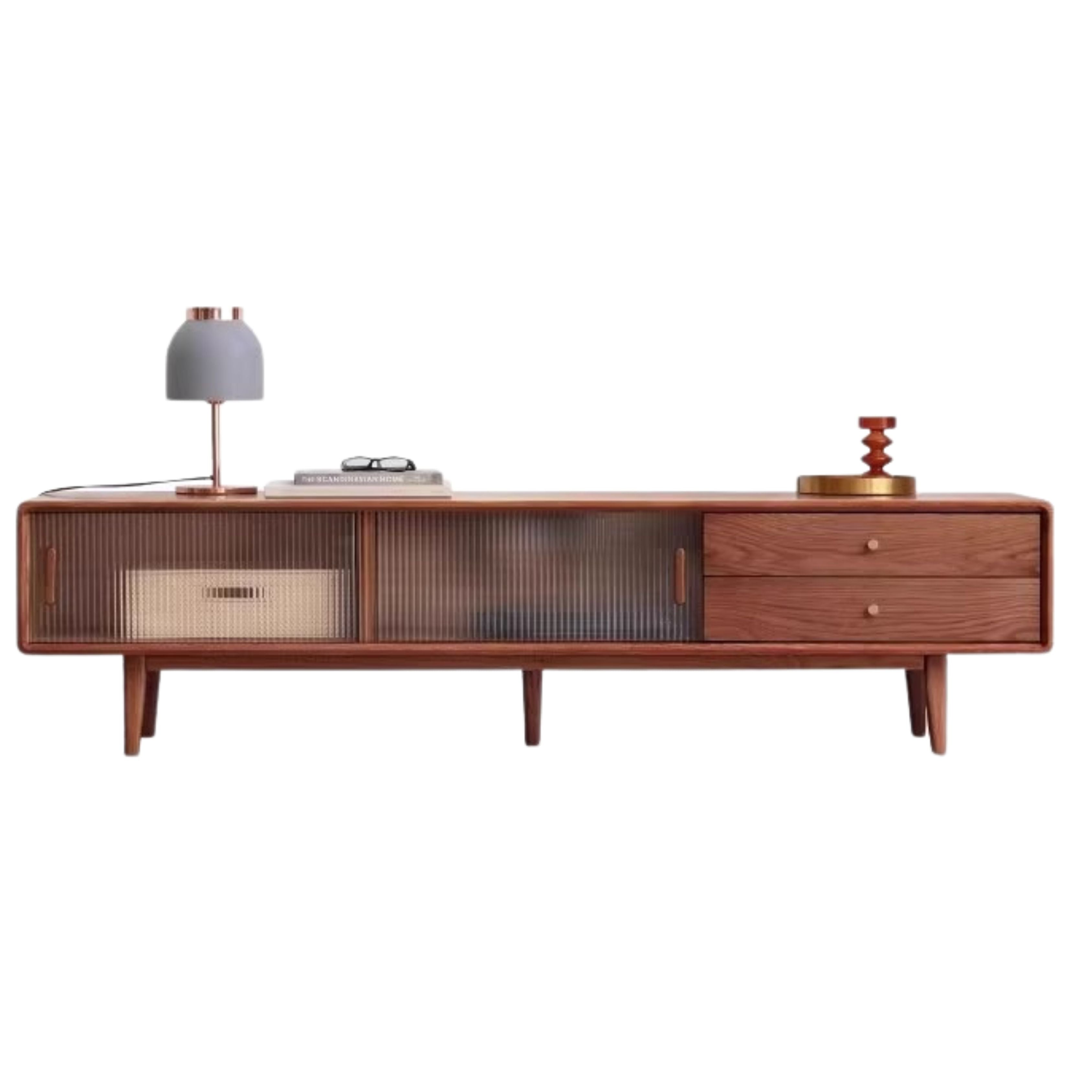 Solid Oak & Beech Wood TV Stand - Modern Entertainment Center for Living Room, Bedroom - Durable & Stylish TV Console with Storage Shelves