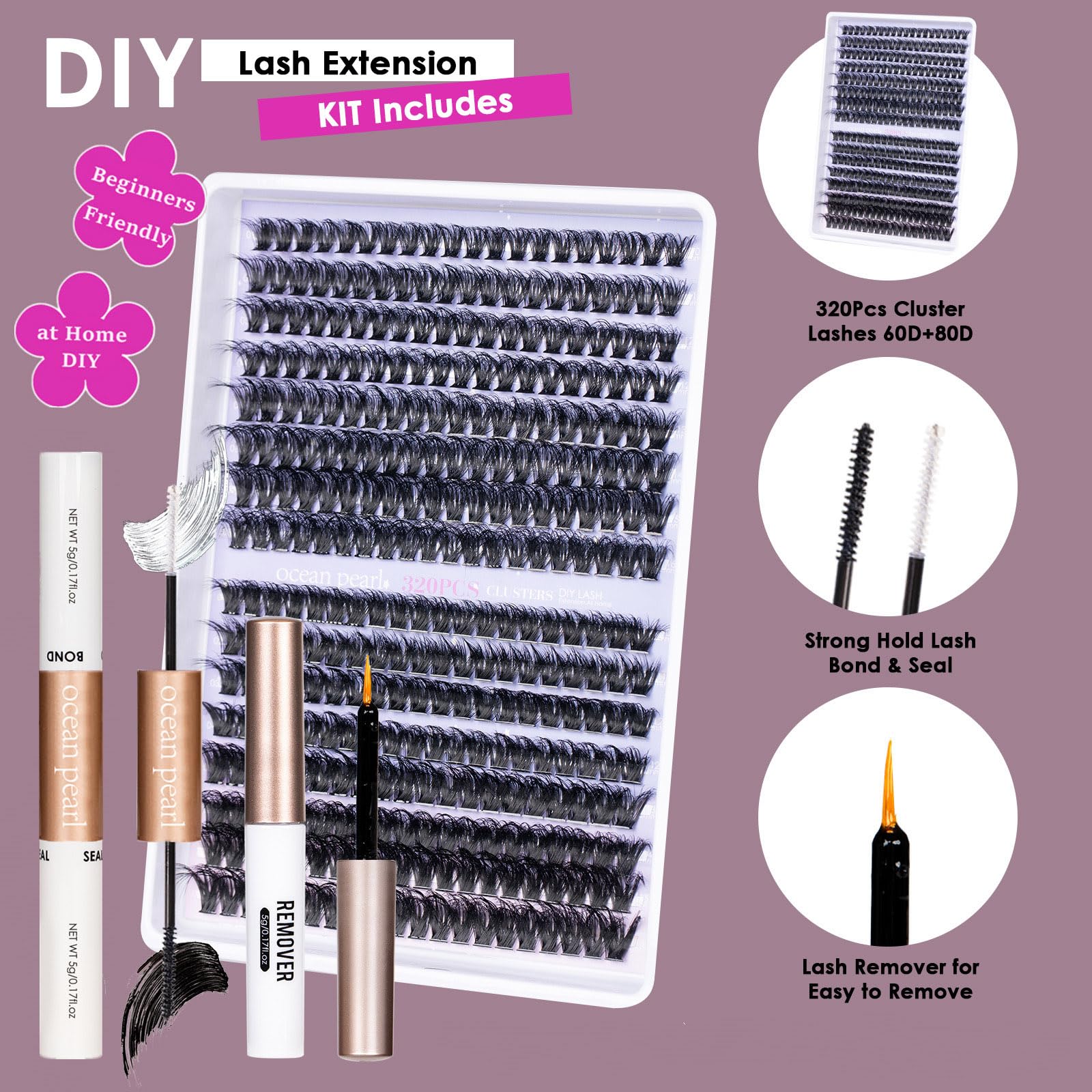 3D Thick Lash Extension Kit - 320 Pcs Fluffy Eyelash Clusters (60D+80D, 10-16mm) with Bond & Seal Glue, Tweezers - DIY Individual Lashes for Beginners - Perfect for Salon, Home Use & Special Occasions