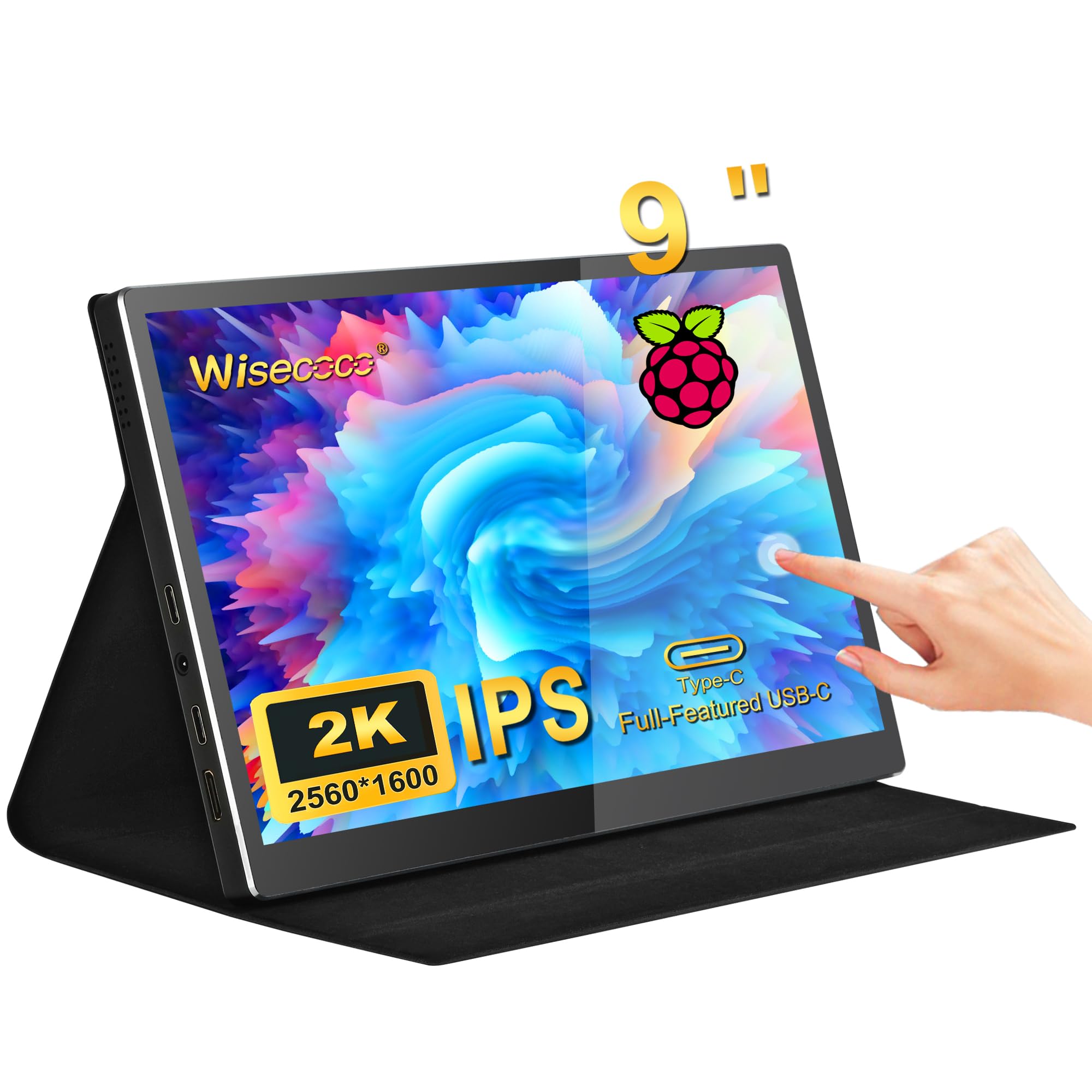 9-inch Portable Monitor 2K 2560x1600 IPS Touchscreen with 73% NTSC - USB-C & HDMI External Display for MacBook, PC, Laptop, Phone, Xbox, PS5 - Perfect for Gaming, Work & Travel