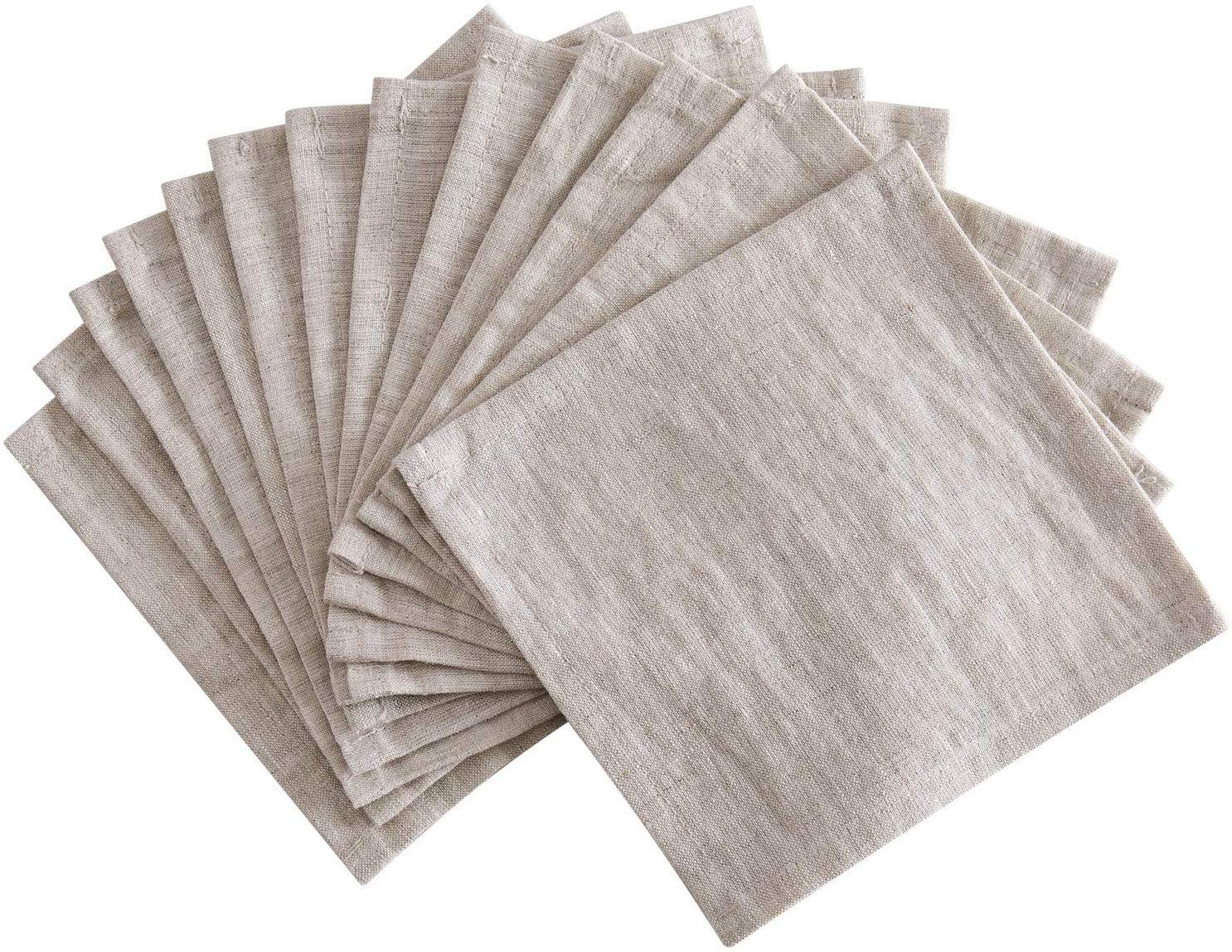 Premium 100% Pure Linen Cocktail Napkins - Set of 50 (6×6 Inch) - Natural Linen Drink Coasters & Elegant Table Decor for Valentine's Day, Weddings, Dinner Parties & Home Entertaining