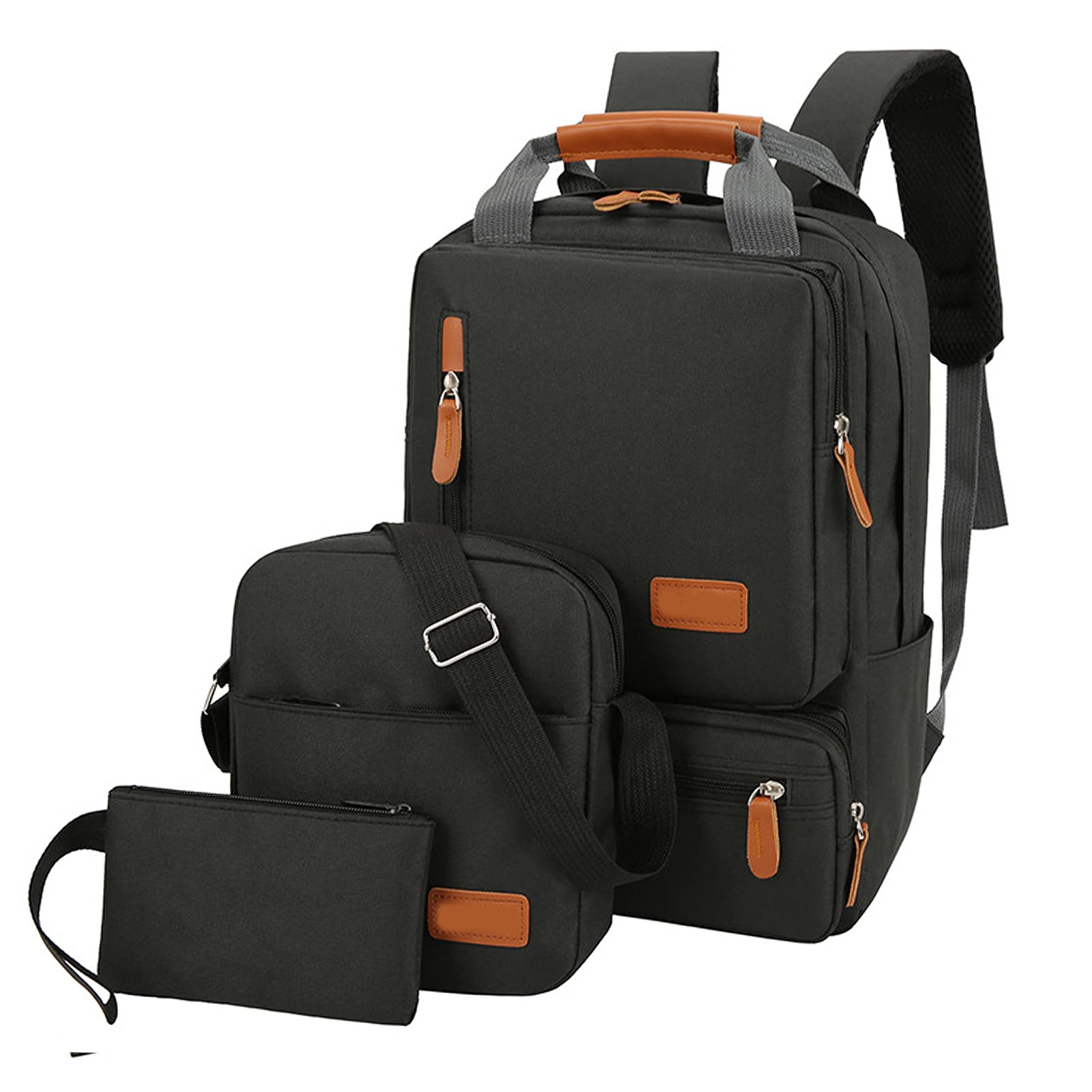 3Pcs Backpack Set for Women & Men - Durable Laptop Backpack with Shoulder Bag & Small Pocket - Perfect for Travel, School, Business & Work - Fits Up to 14.5 Inch Laptops - Ideal for Commuting, College & Office Use