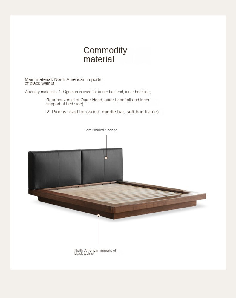 Premium Black Walnut Solid Wood Leather Upholstered Floating Bed Frame - Modern Platform Bed for Bedroom, Guest Room, or Master Suite